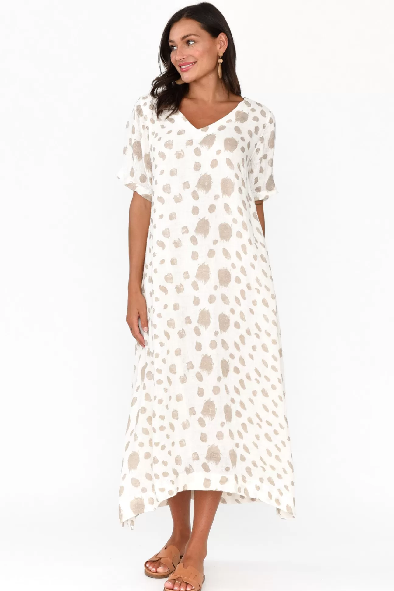 Imagine Santana Beige Spot Linen Dress Best