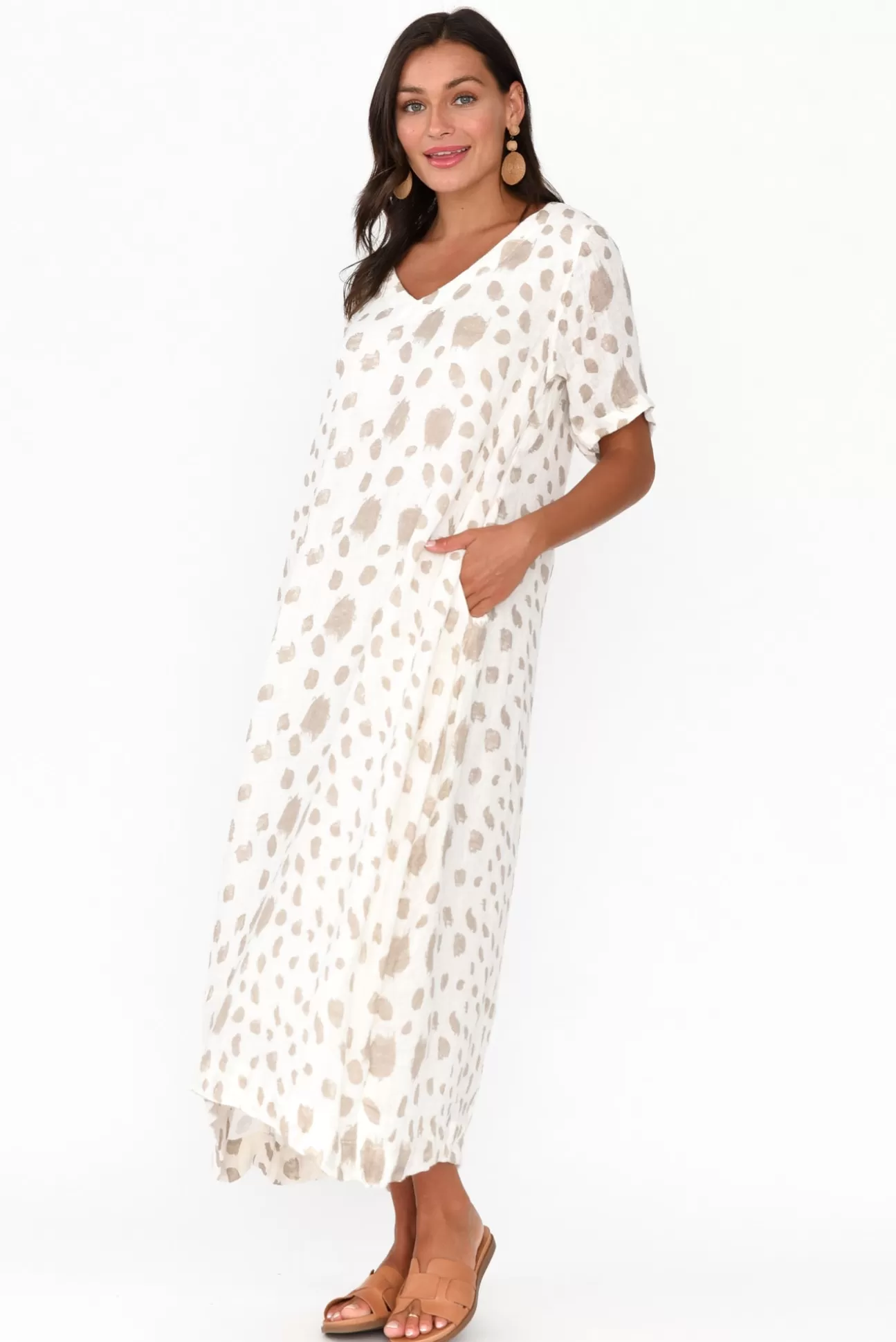 Imagine Santana Beige Spot Linen Dress Best