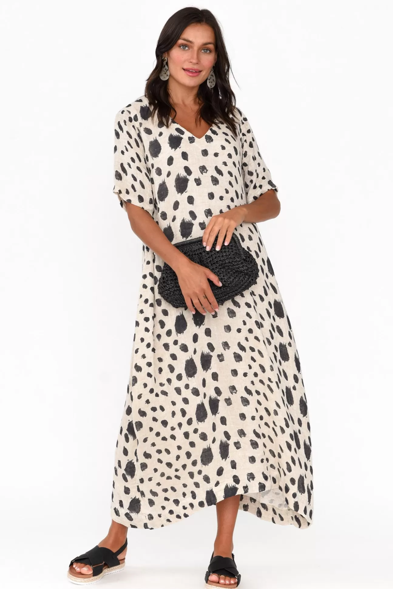 Imagine Santana Black Spot Linen Dress Discount