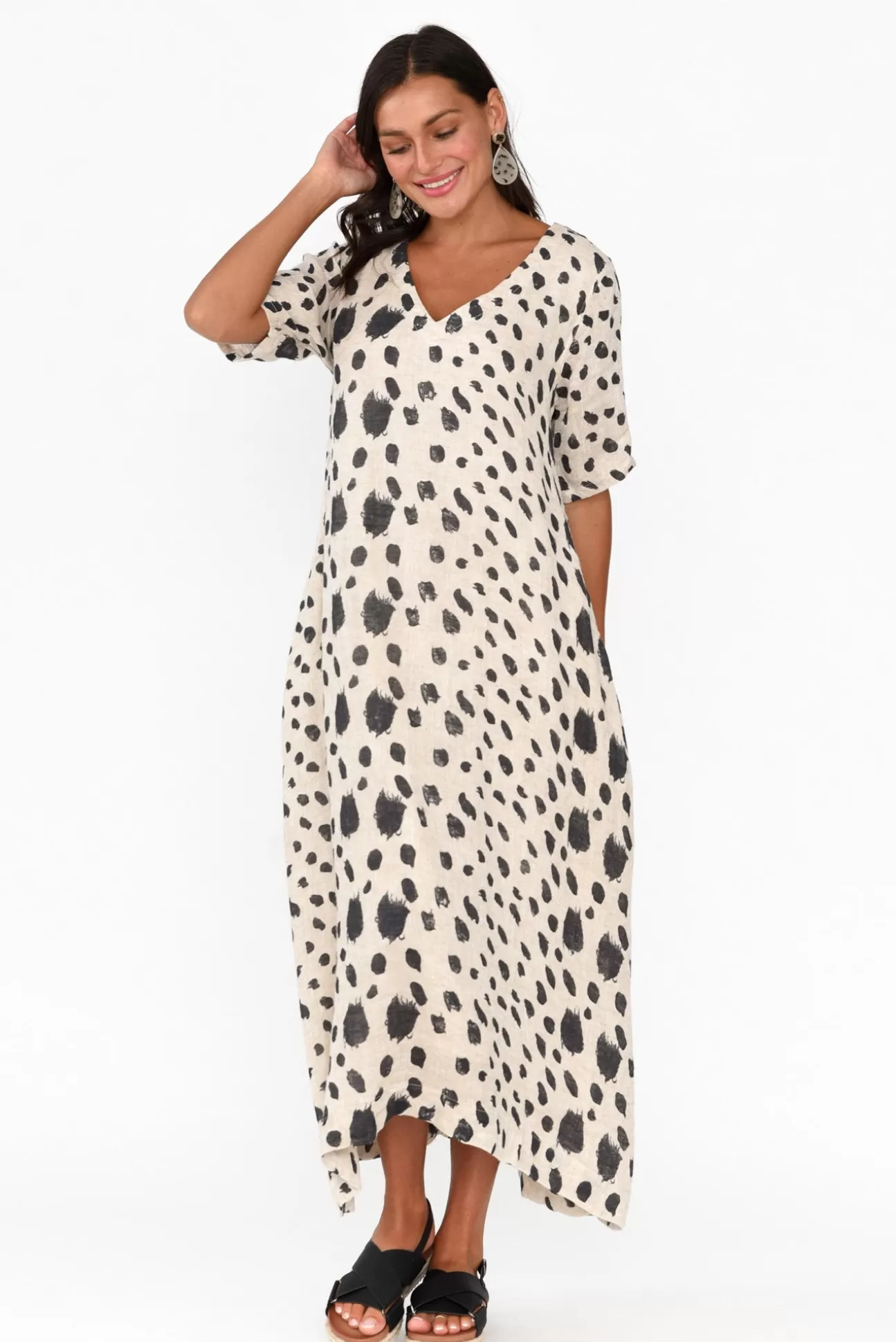 Imagine Santana Black Spot Linen Dress Discount