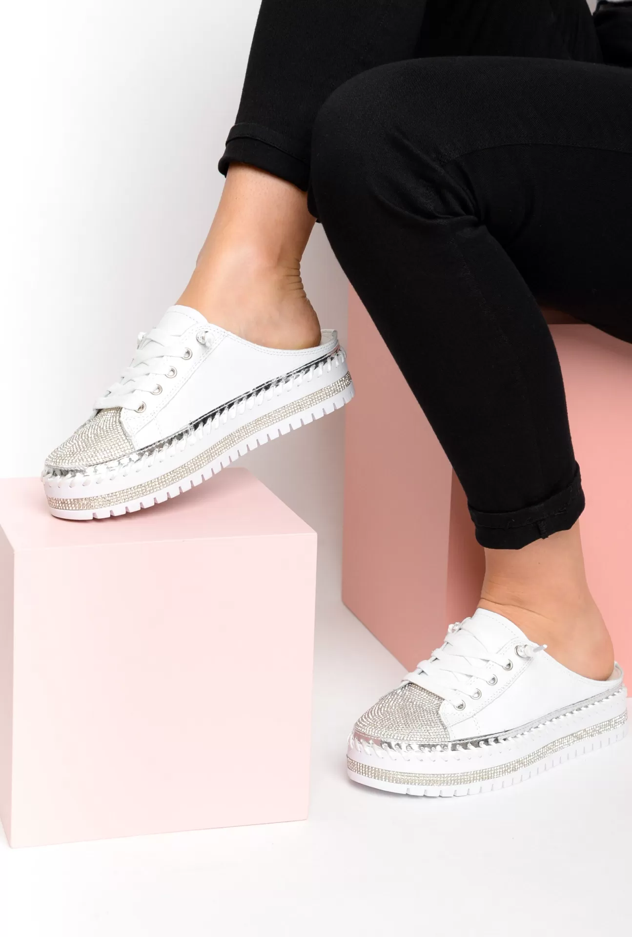 Ameise Sarah White Leather Mule Sneaker Clearance