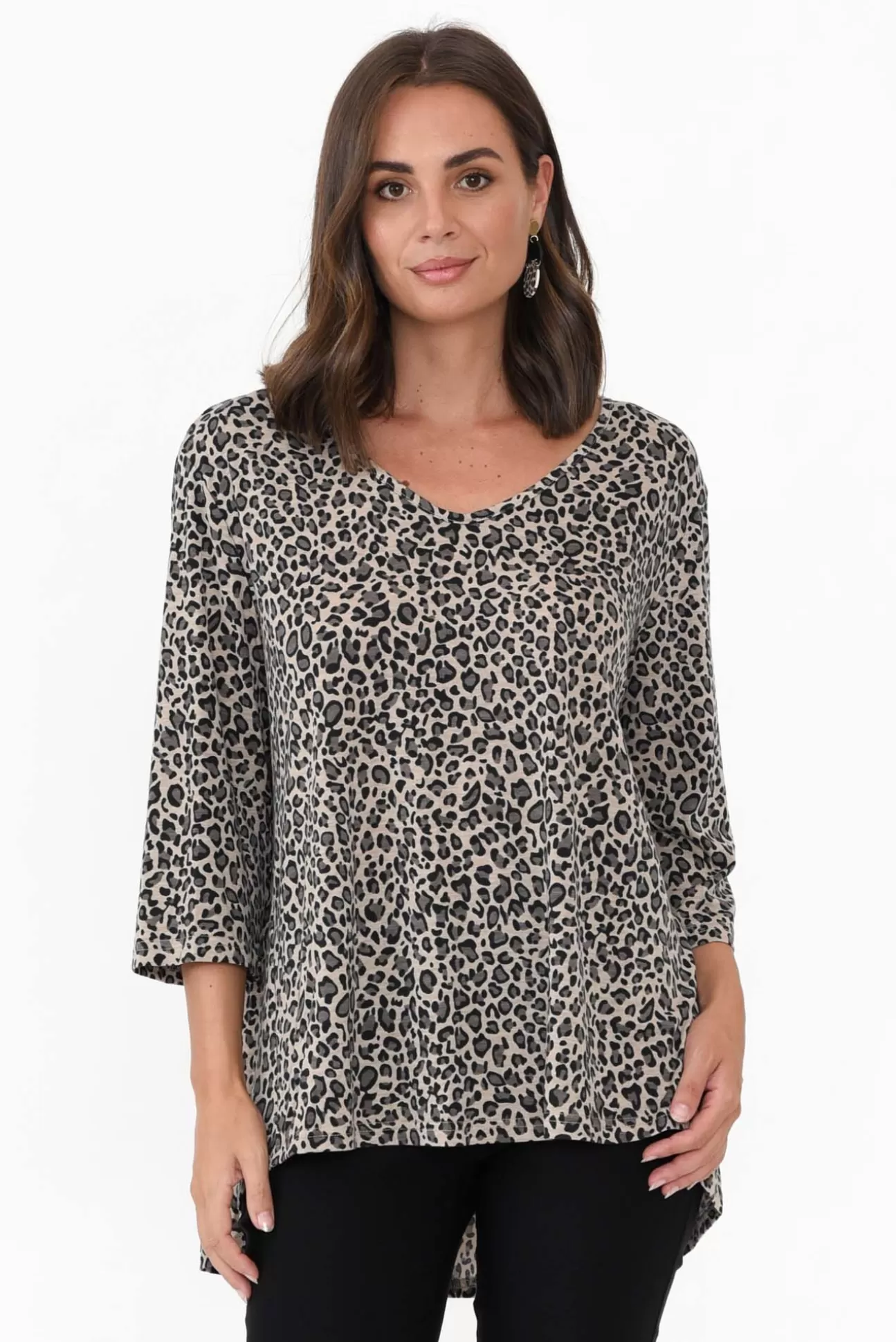 Cotton Village Sarina Brown Leopard Hi Lo Top New