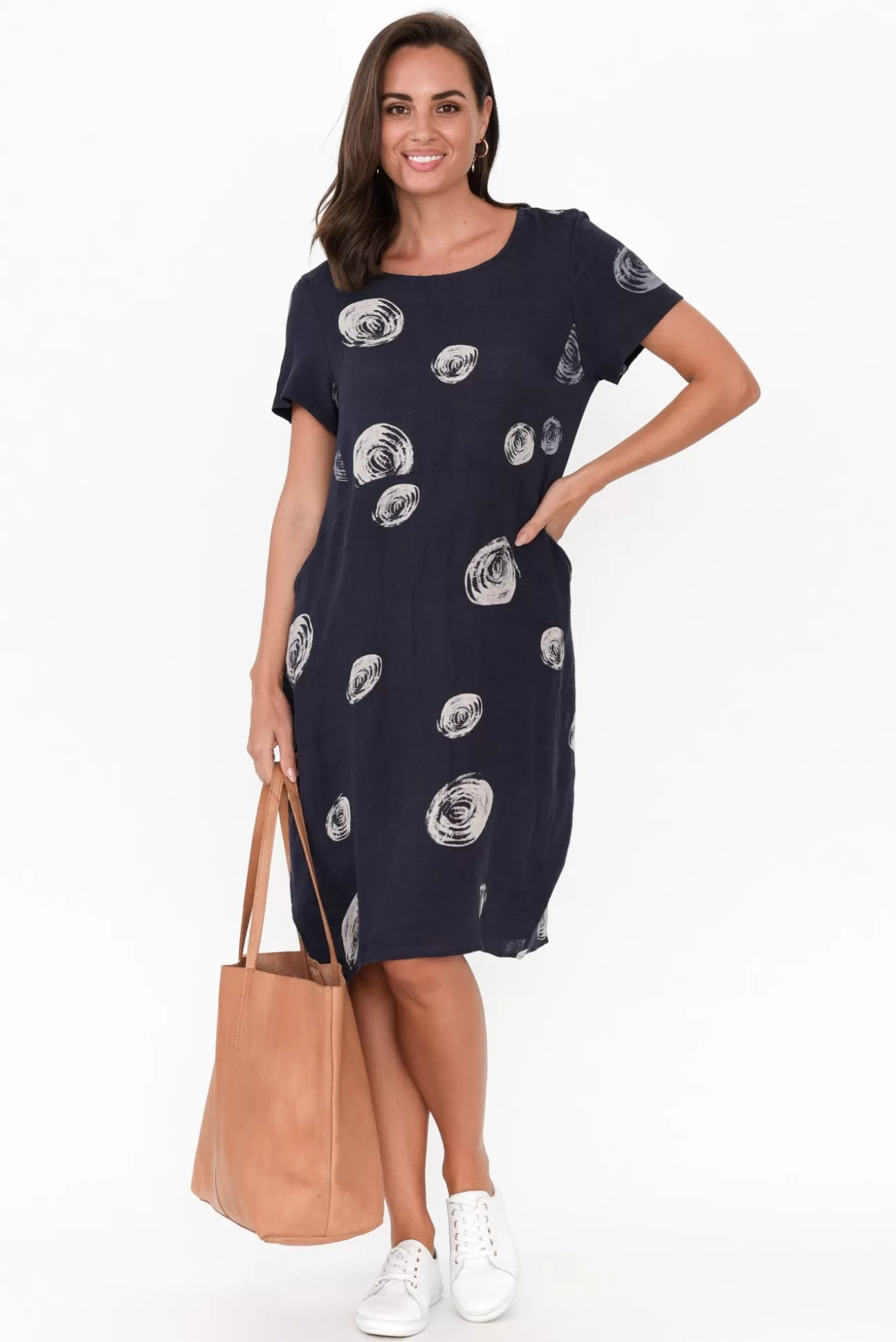 Cali and Co Sawyer Navy Spot Linen Pocket Dress Best