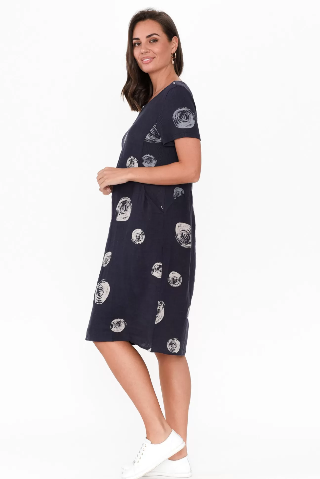 Cali and Co Sawyer Navy Spot Linen Pocket Dress Best