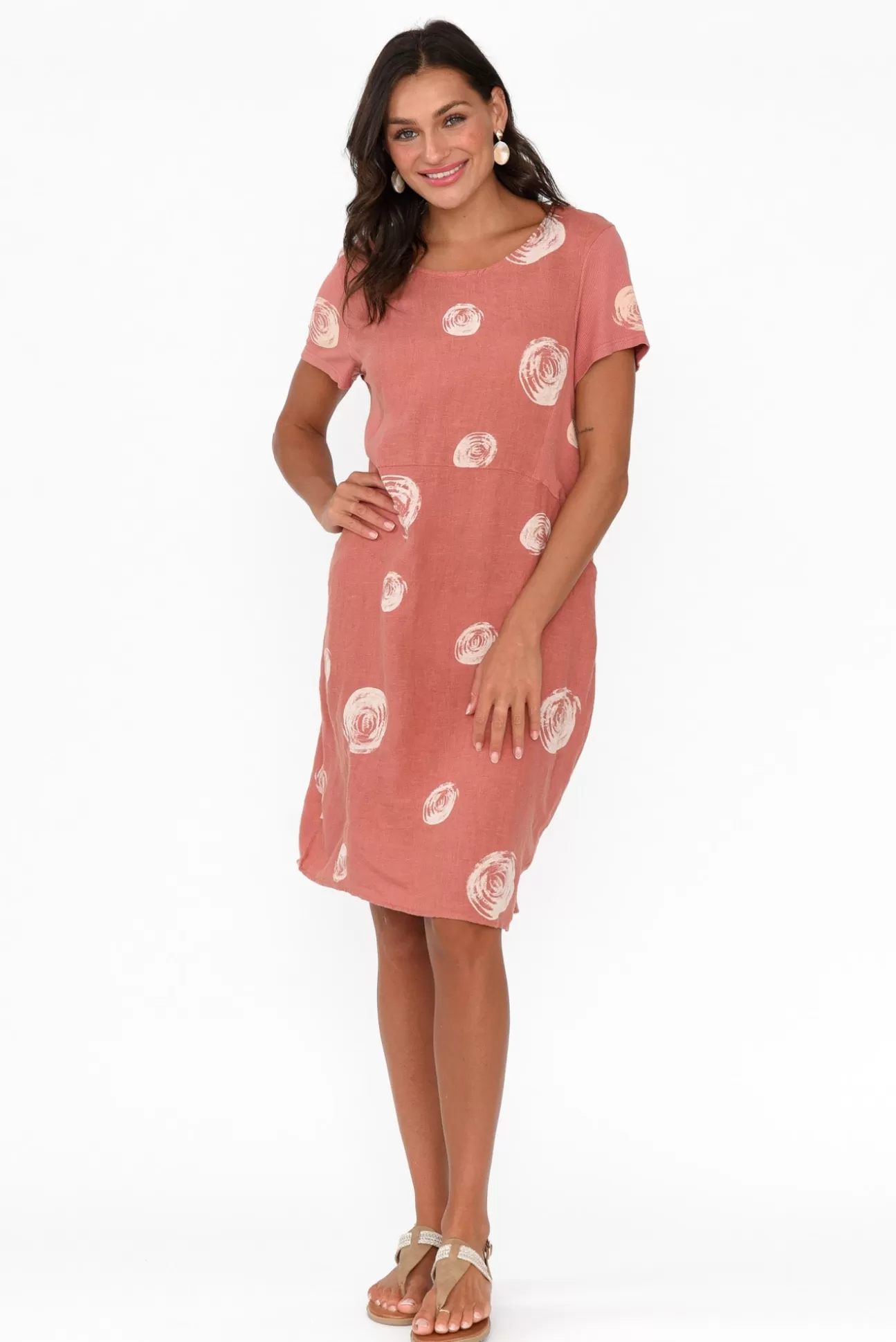 Cali and Co Sawyer Rust Spot Linen Pocket Dress Sale