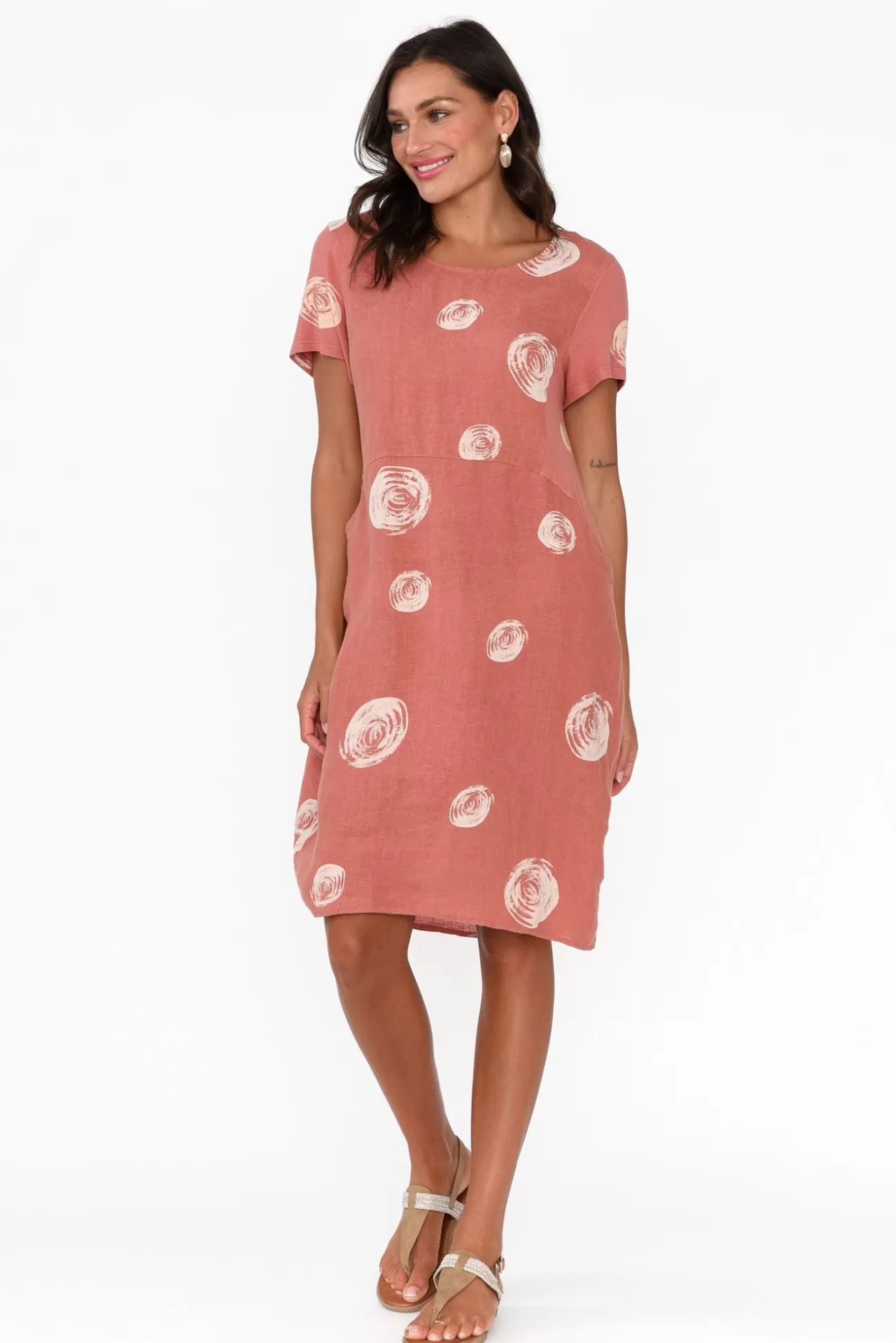 Cali and Co Sawyer Rust Spot Linen Pocket Dress Sale