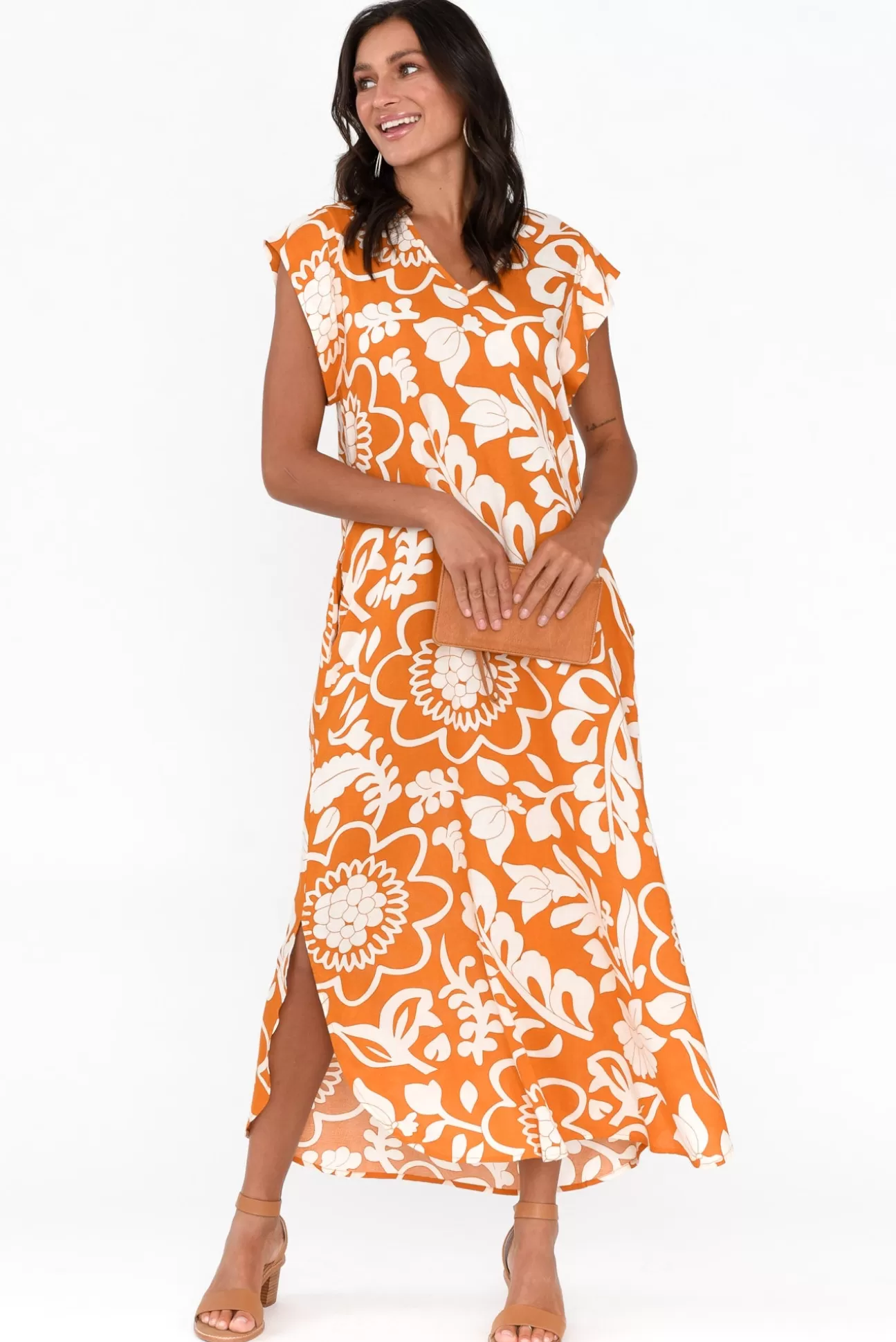 Shanty Sebou Orange Garden Midi Dress Cheap