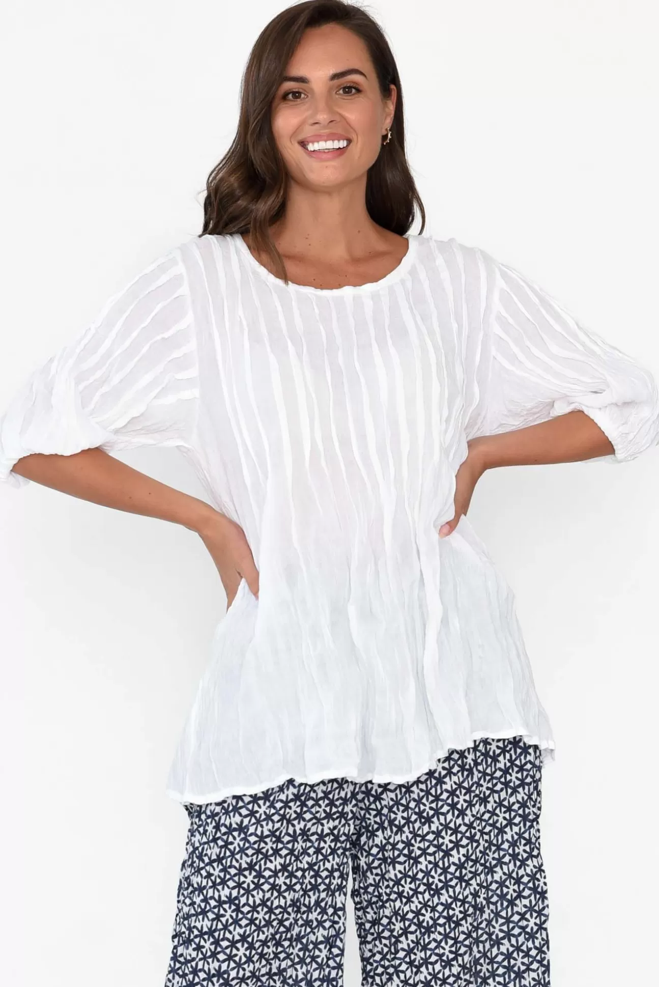 Namastai Selma White Crinkle Cotton Top Shop