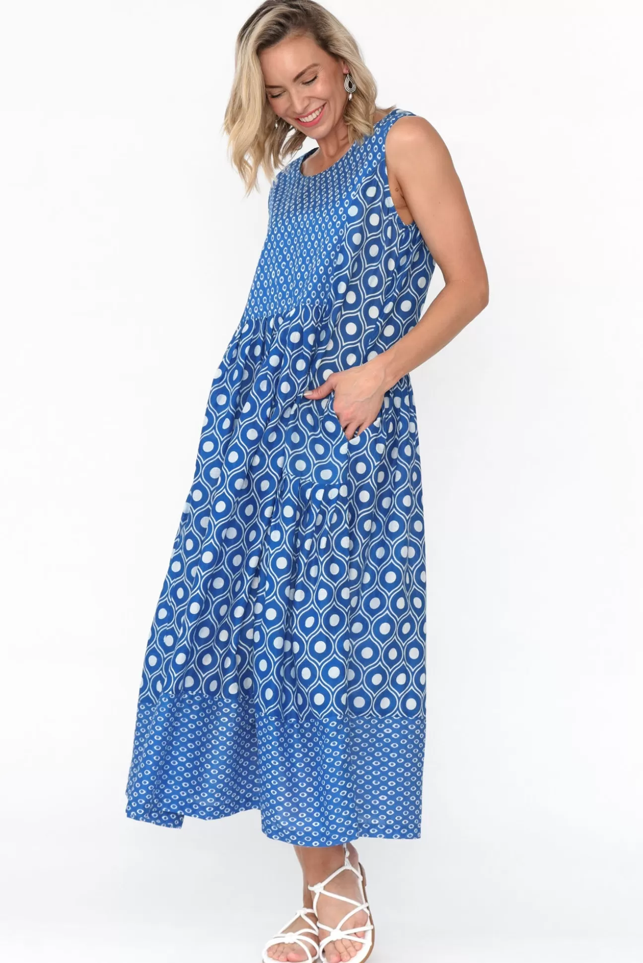 Mozaic Serena Blue Circle Cotton Dress Cheap