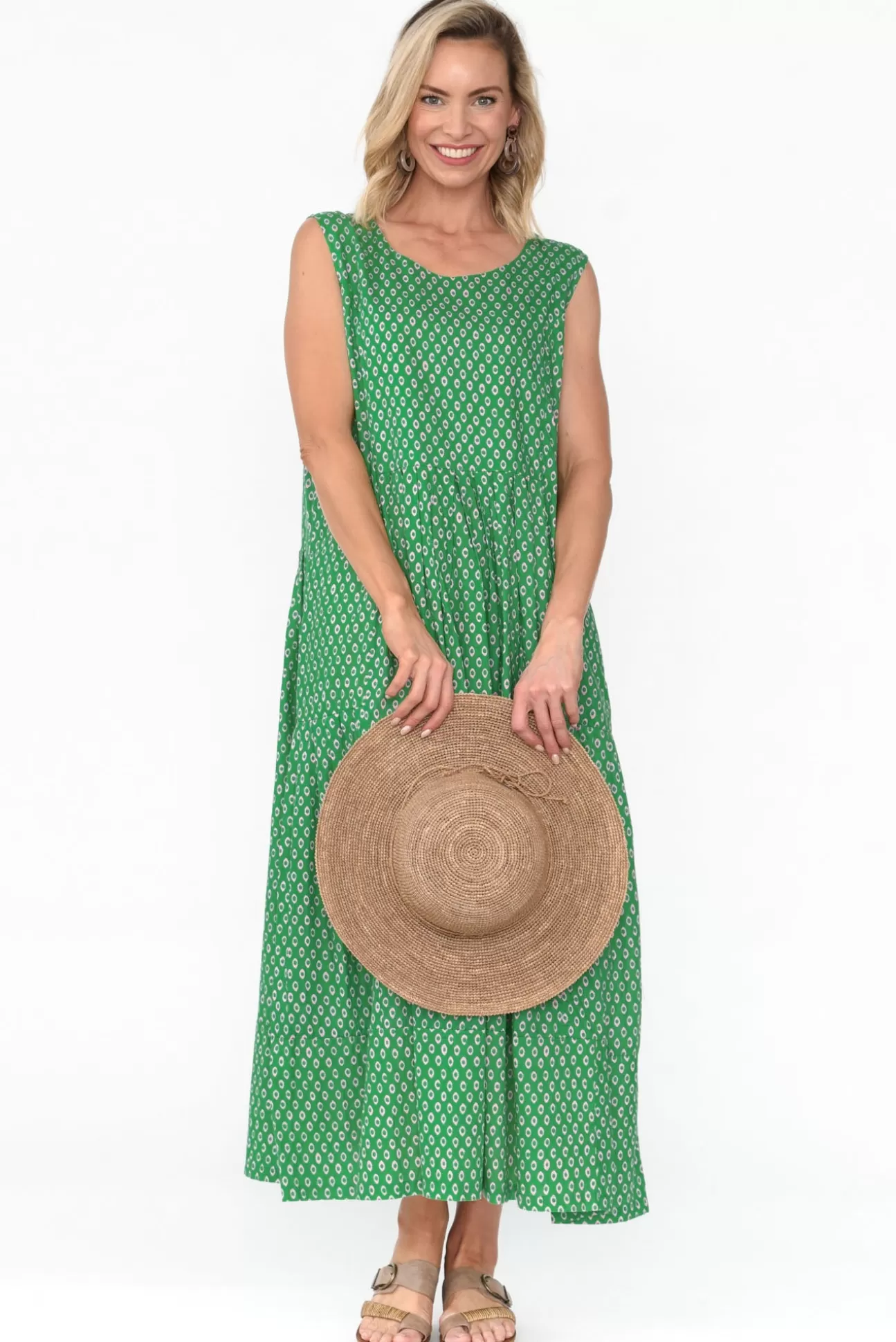 Mozaic Serena Green Circle Cotton Dress Discount