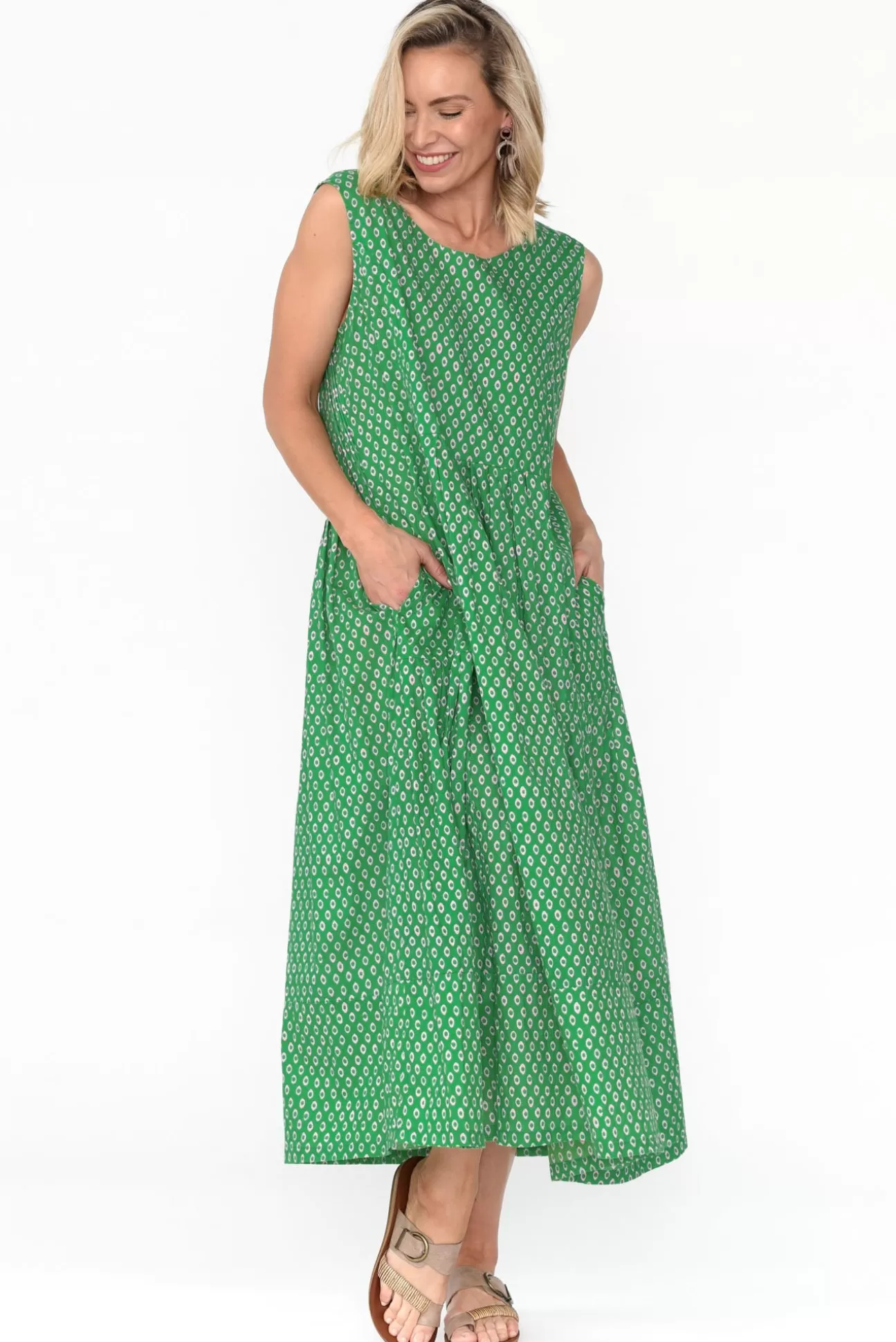 Mozaic Serena Green Circle Cotton Dress Discount