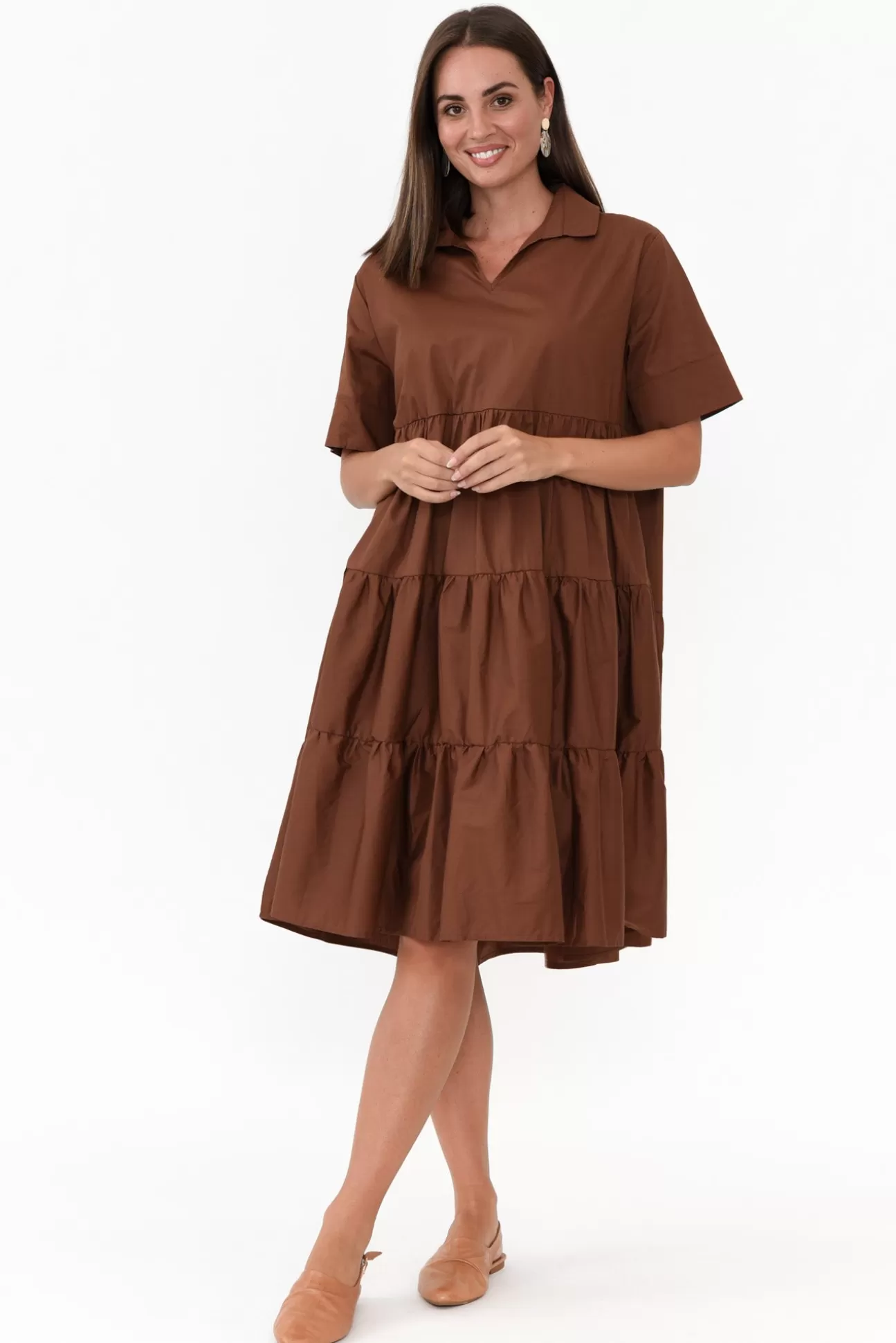 PQ Serenity Brown Cotton Tiered Dress Shop