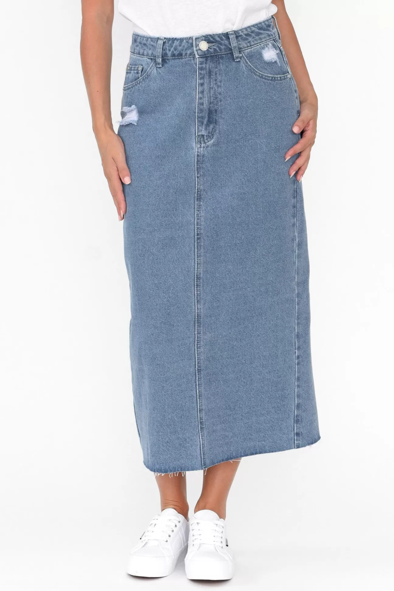 Country Denim Sheldon Blue Denim Maxi Skirt Fashion