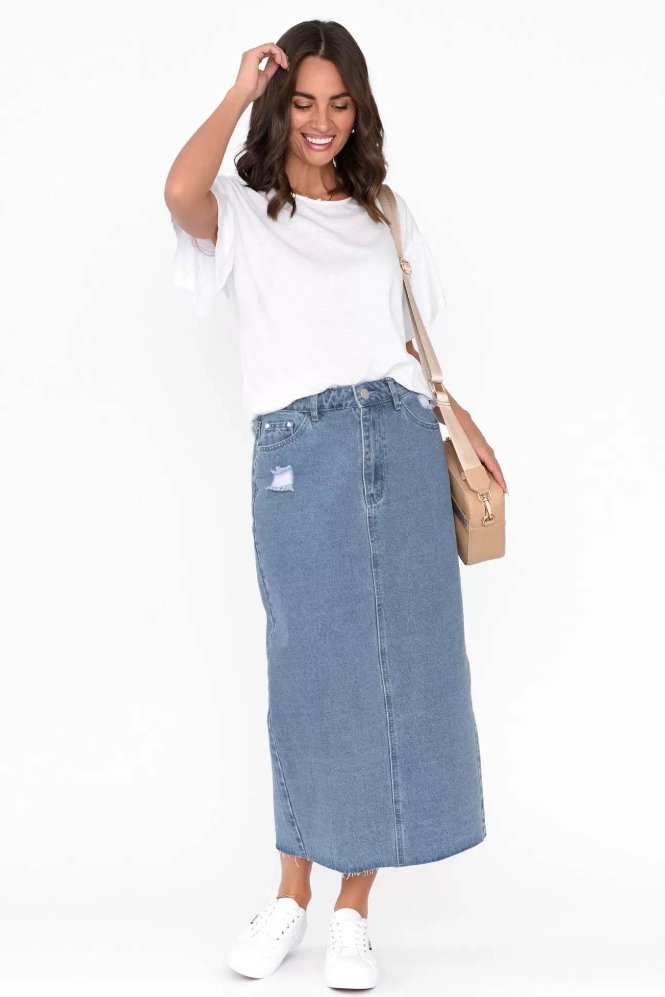 Country Denim Sheldon Blue Denim Maxi Skirt Fashion