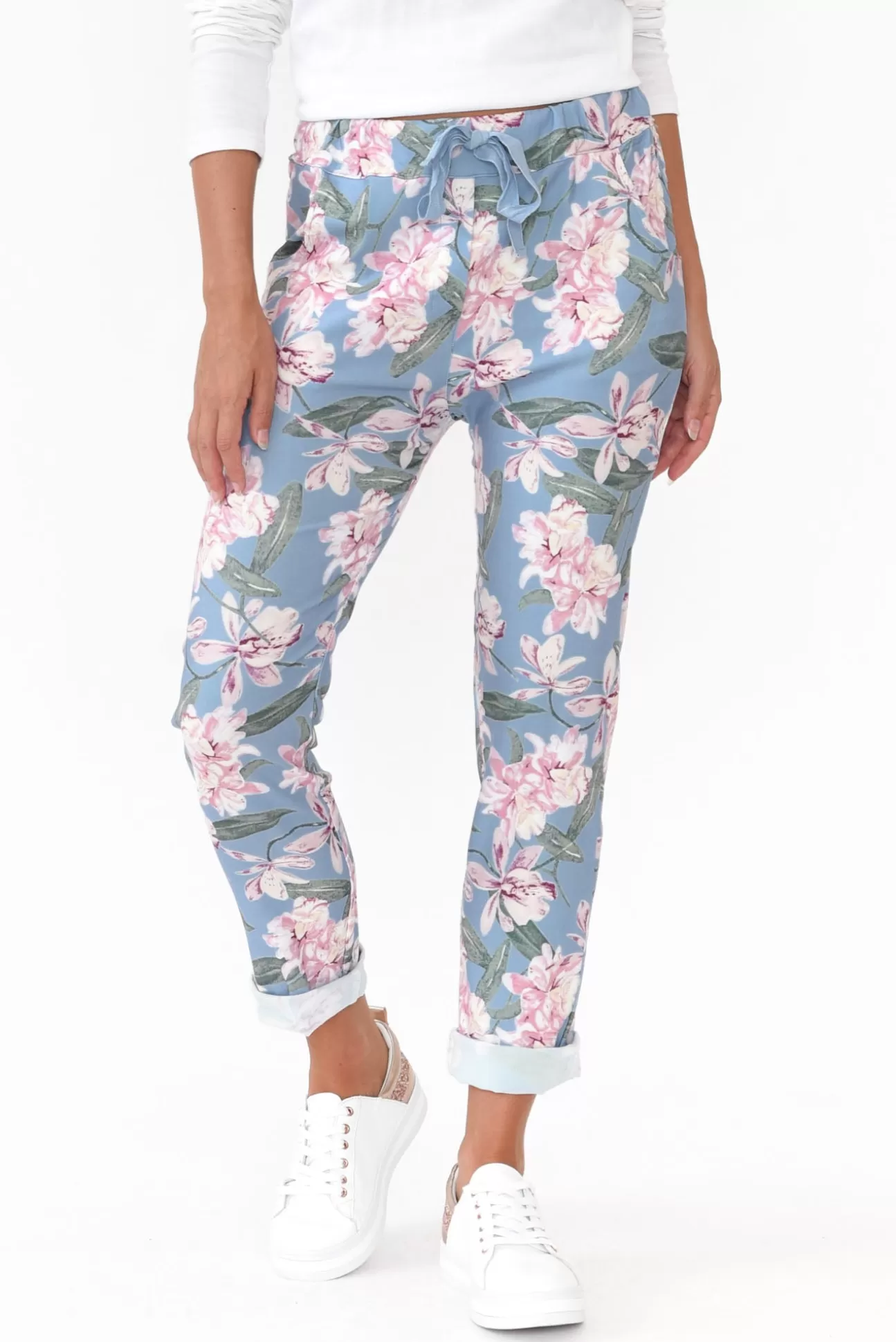 Cali and Co Shonee Blue Blossom Cotton Stretch Pant Fashion