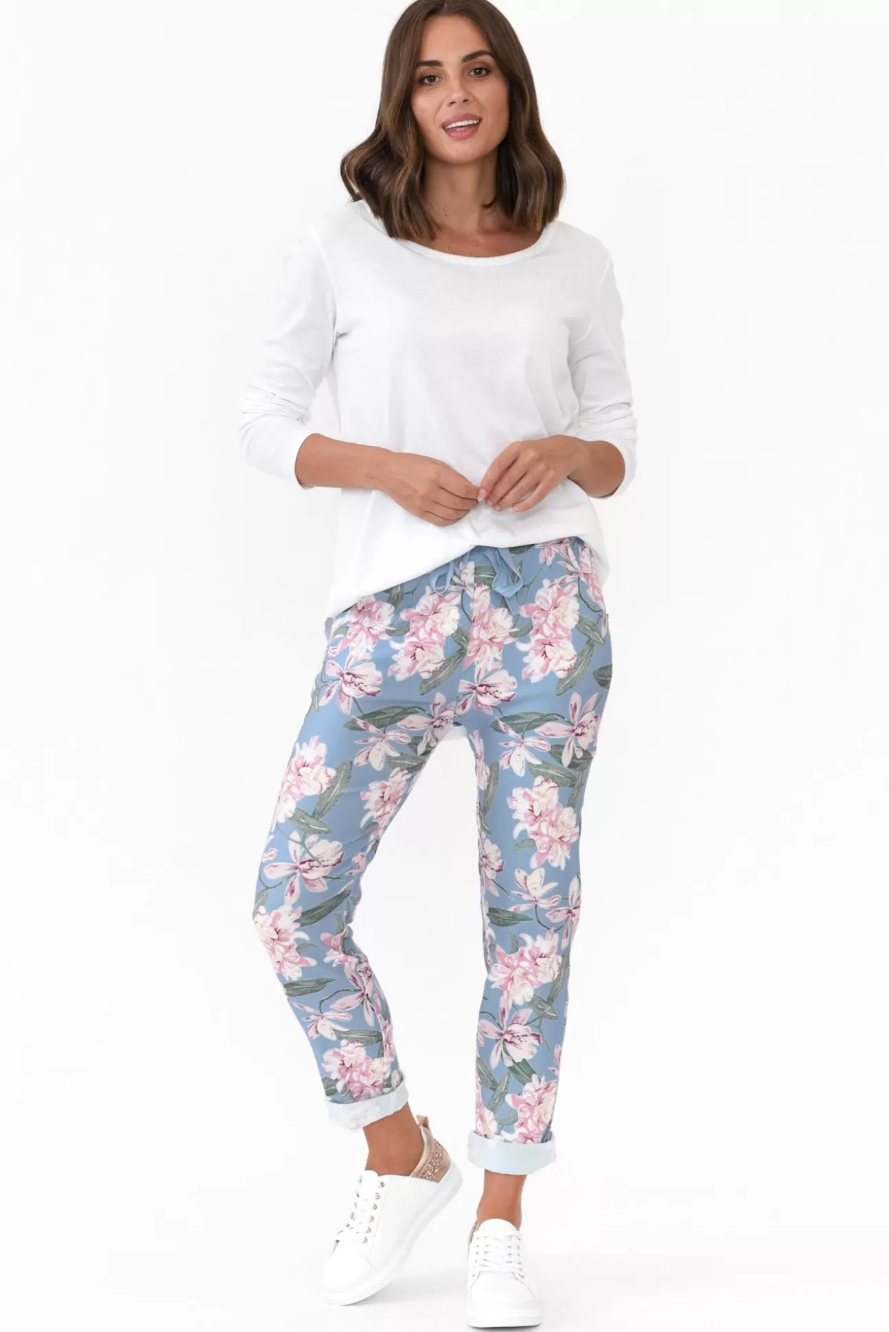 Cali and Co Shonee Blue Blossom Cotton Stretch Pant Fashion