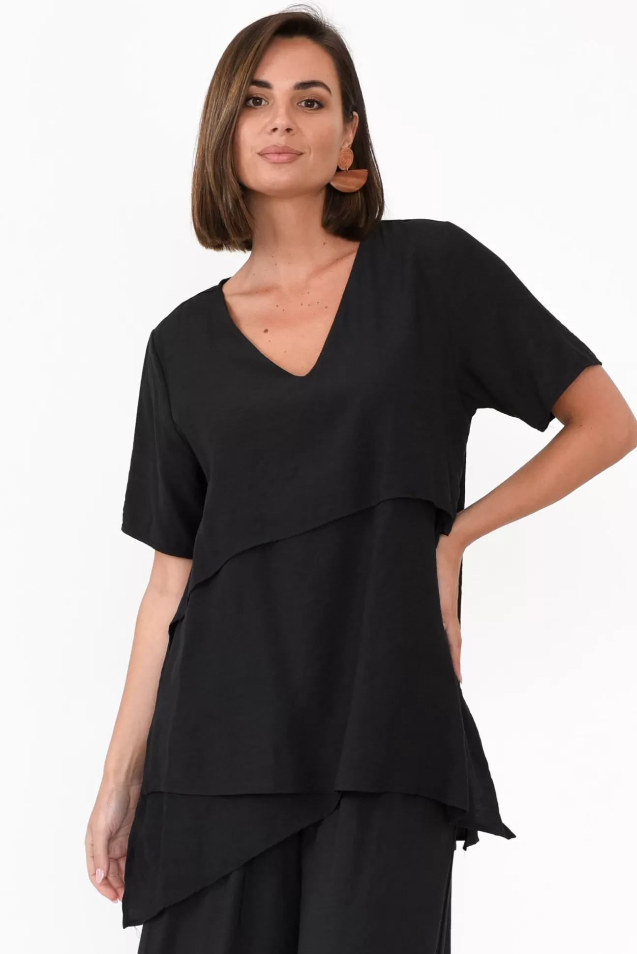 La Mode Shoshana Black Cotton Layered Top Cheap