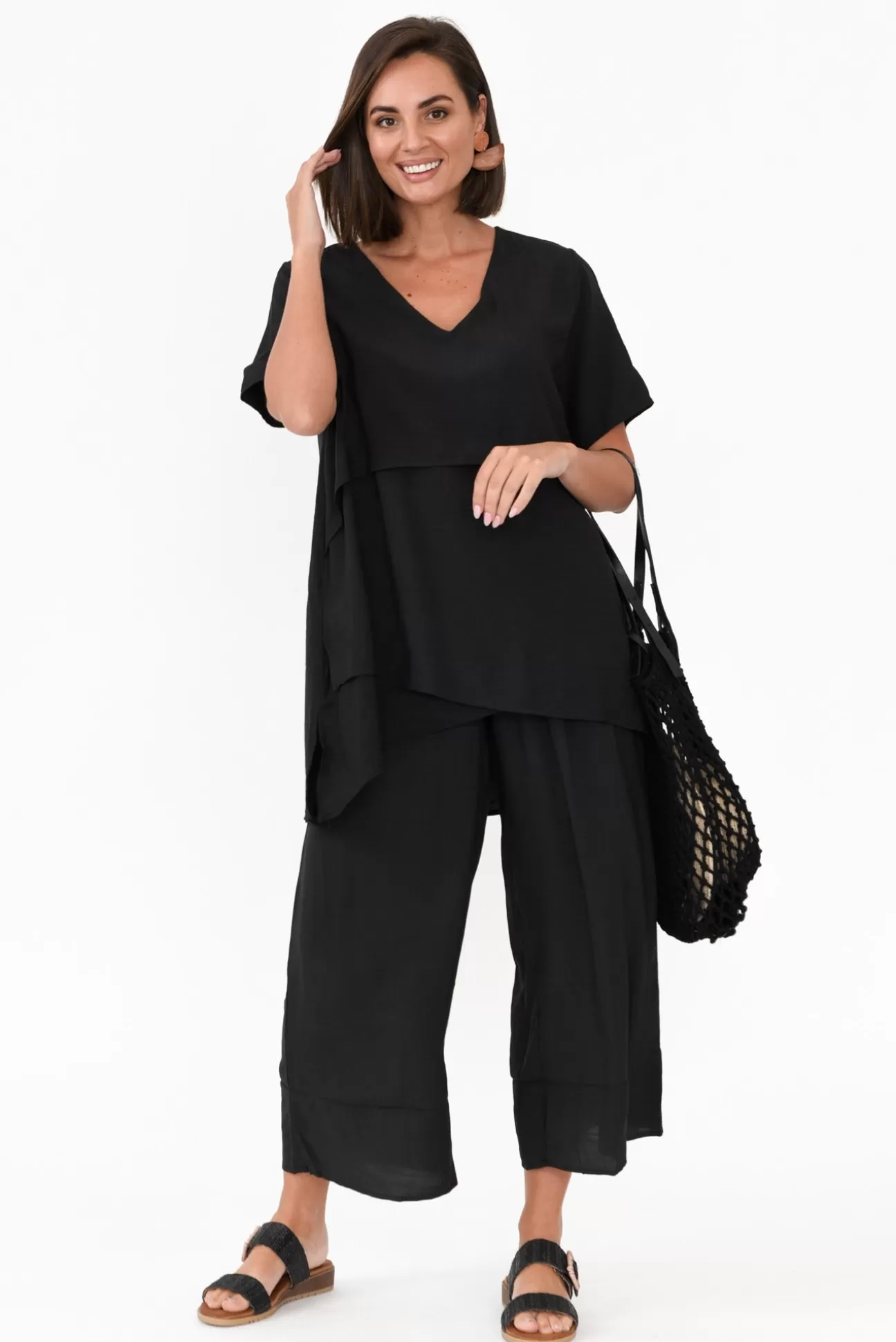 La Mode Shoshana Black Cotton Layered Top Cheap