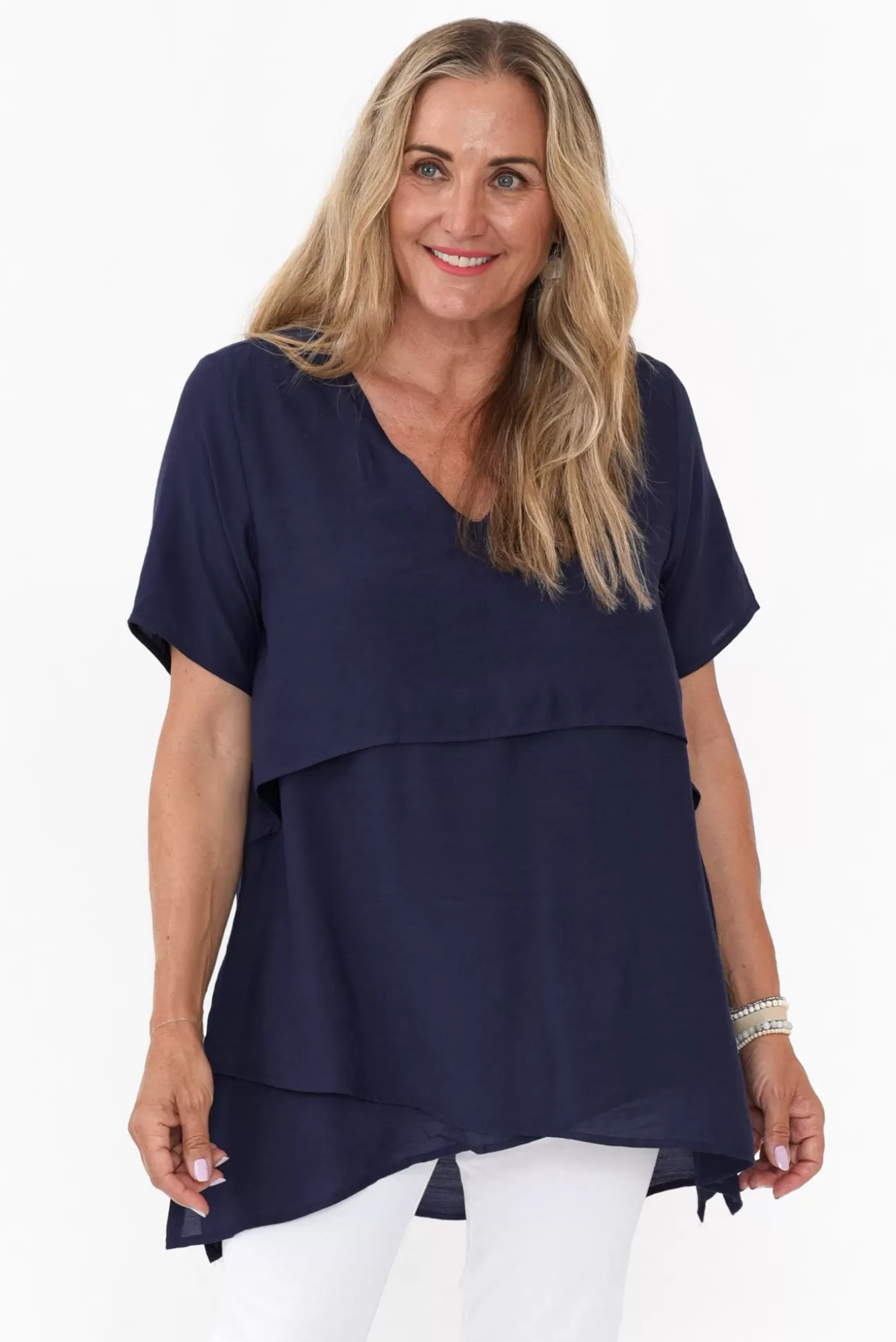 La Mode Shoshana Navy Cotton Layered Top Best