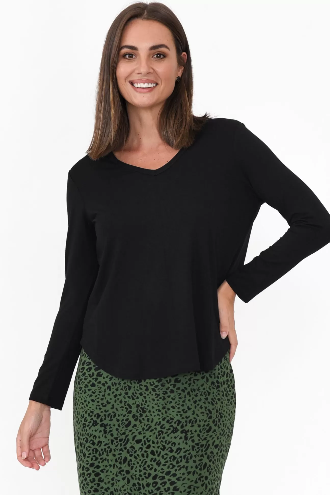 Lou Lou Sia Black Bamboo V Neck Top Outlet