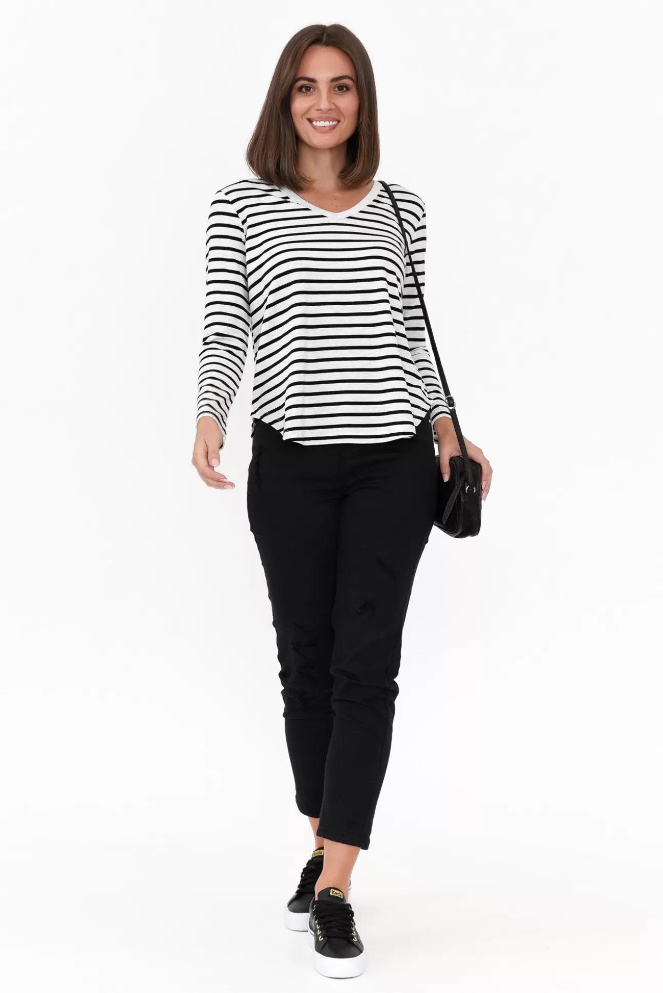 Lou Lou Sia Grey Stripe Bamboo V Neck Top Store