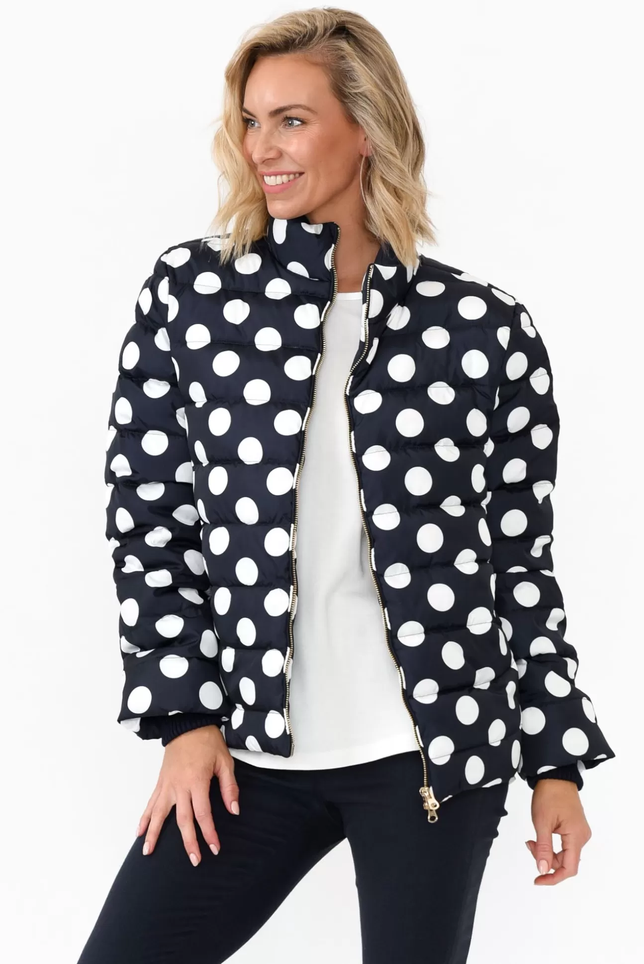 Brave u0026 True Sillian Navy Spot Puffer Jacket Clearance