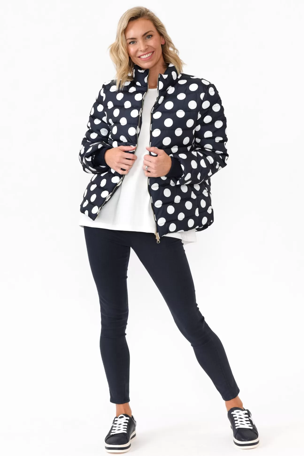 Brave u0026 True Sillian Navy Spot Puffer Jacket Clearance