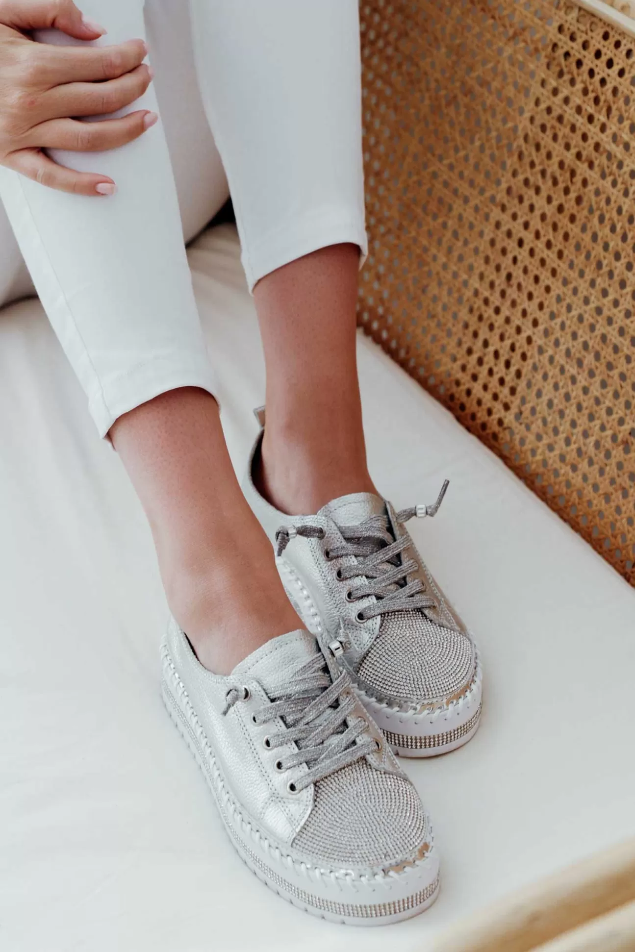 Ameise Sky Silver Leather Diamante Sneaker Outlet