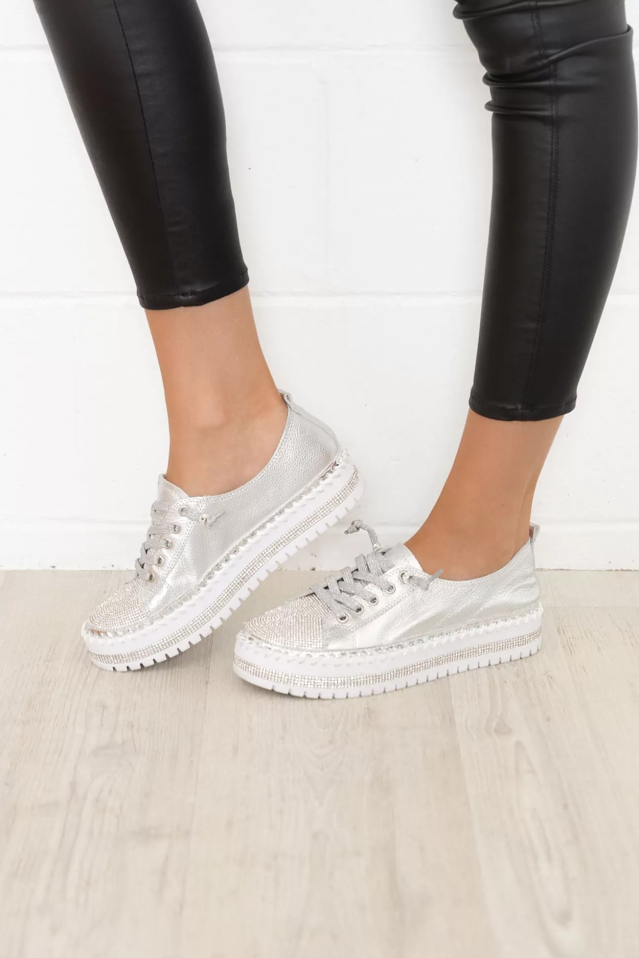 Ameise Sky Silver Leather Diamante Sneaker Outlet