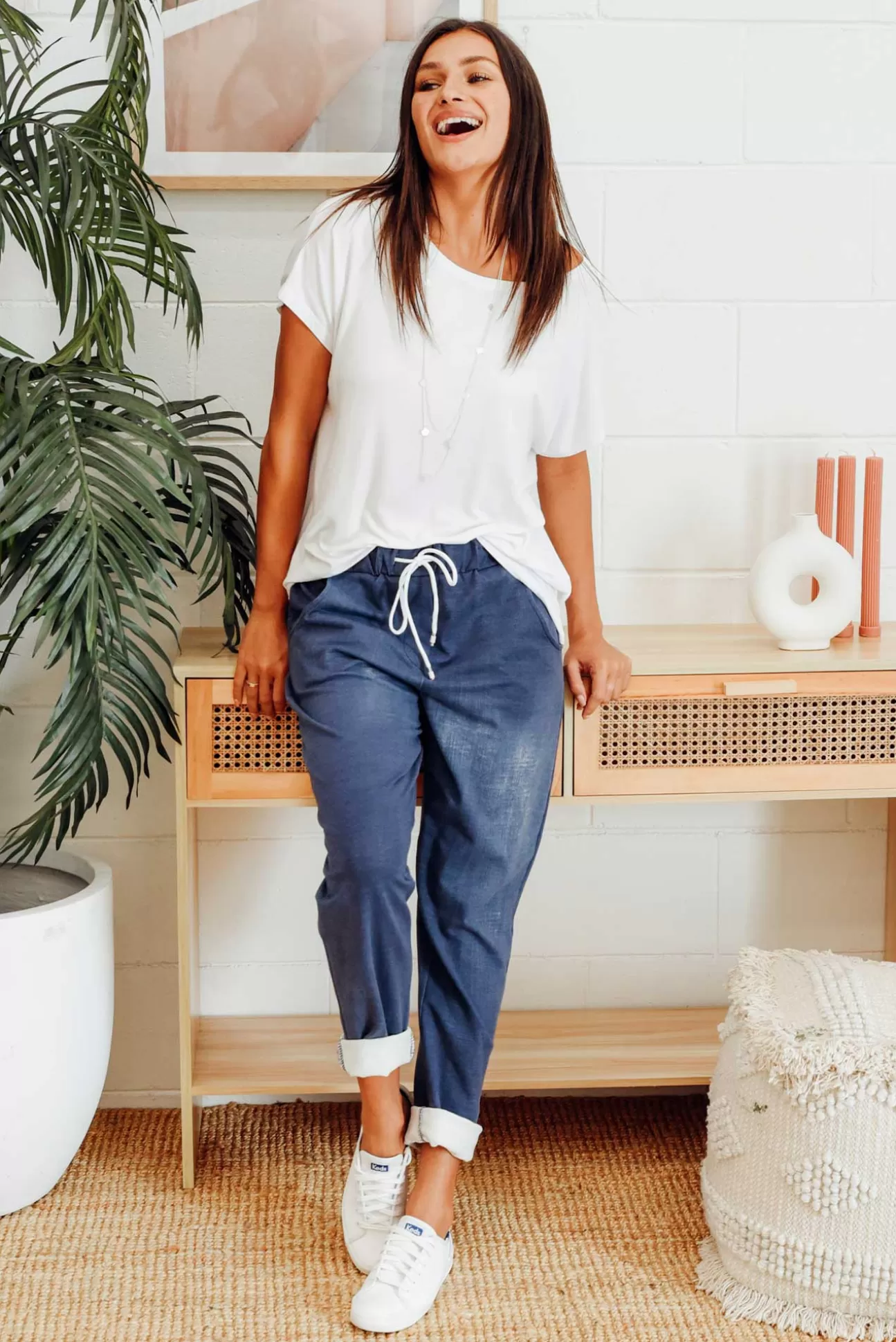 Rosa Sera Sloan Dark Blue Wash Cotton Pant Clearance