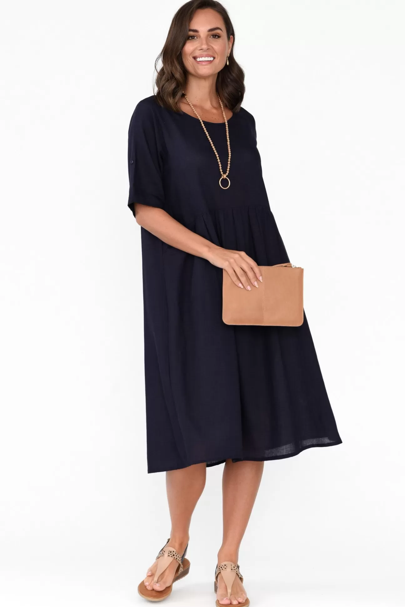 One Summer Sloane Navy Cotton Blend Dress Fashion