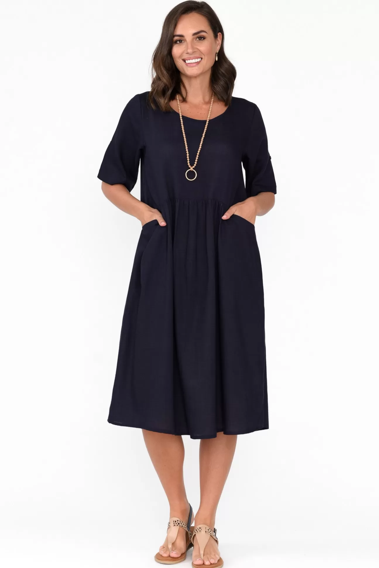 One Summer Sloane Navy Cotton Blend Dress Fashion