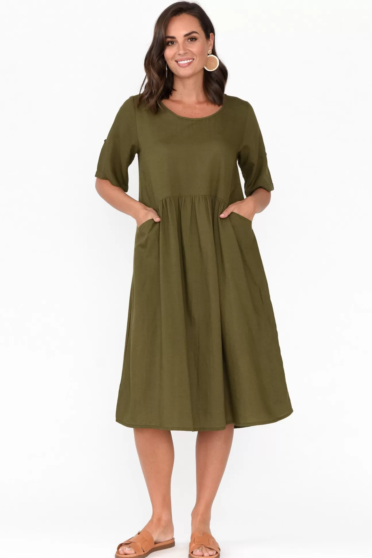 One Summer Sloane Olive Cotton Blend Dress Hot