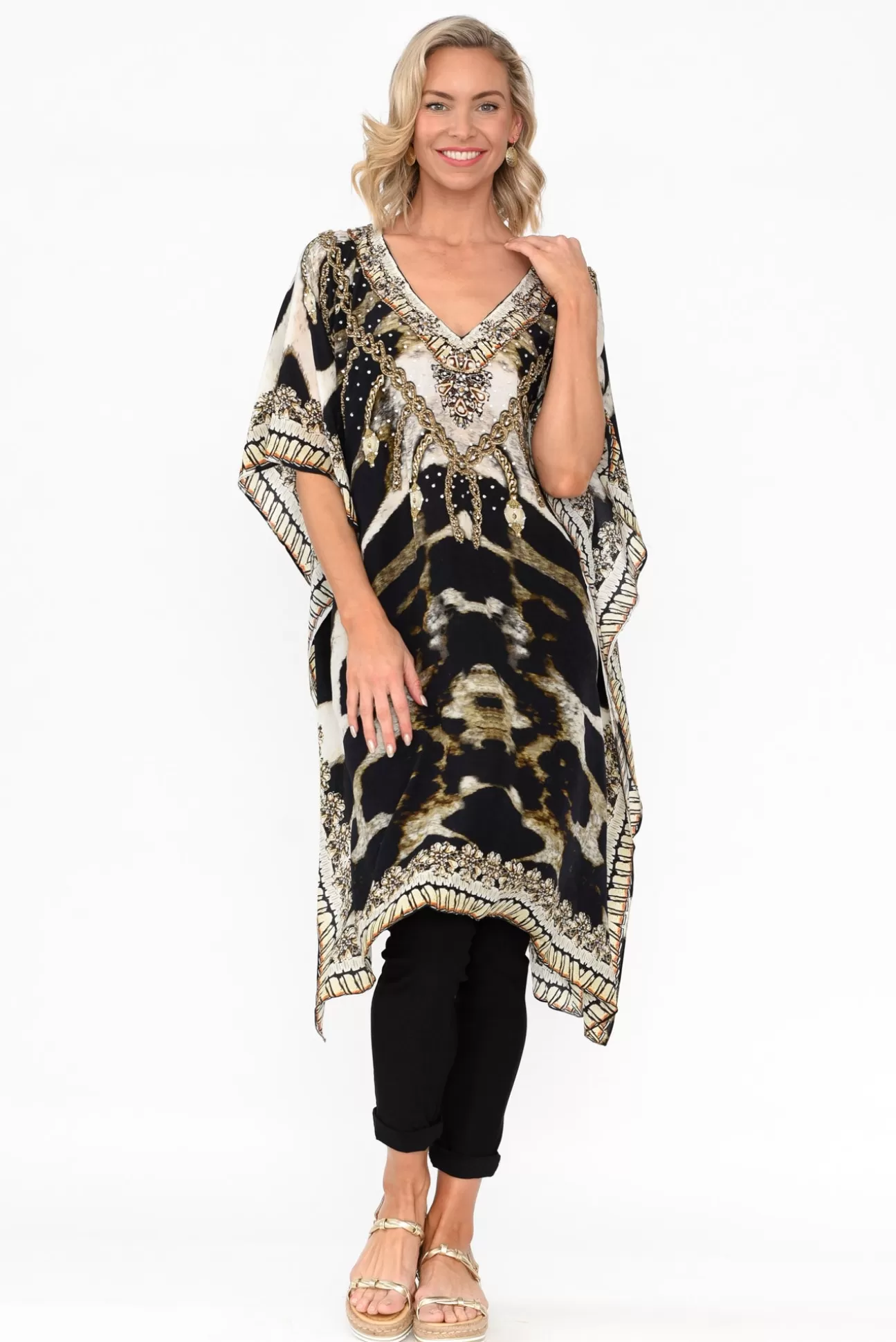 Fashion Spectrum Snow Leopard Silk Kaftan Store