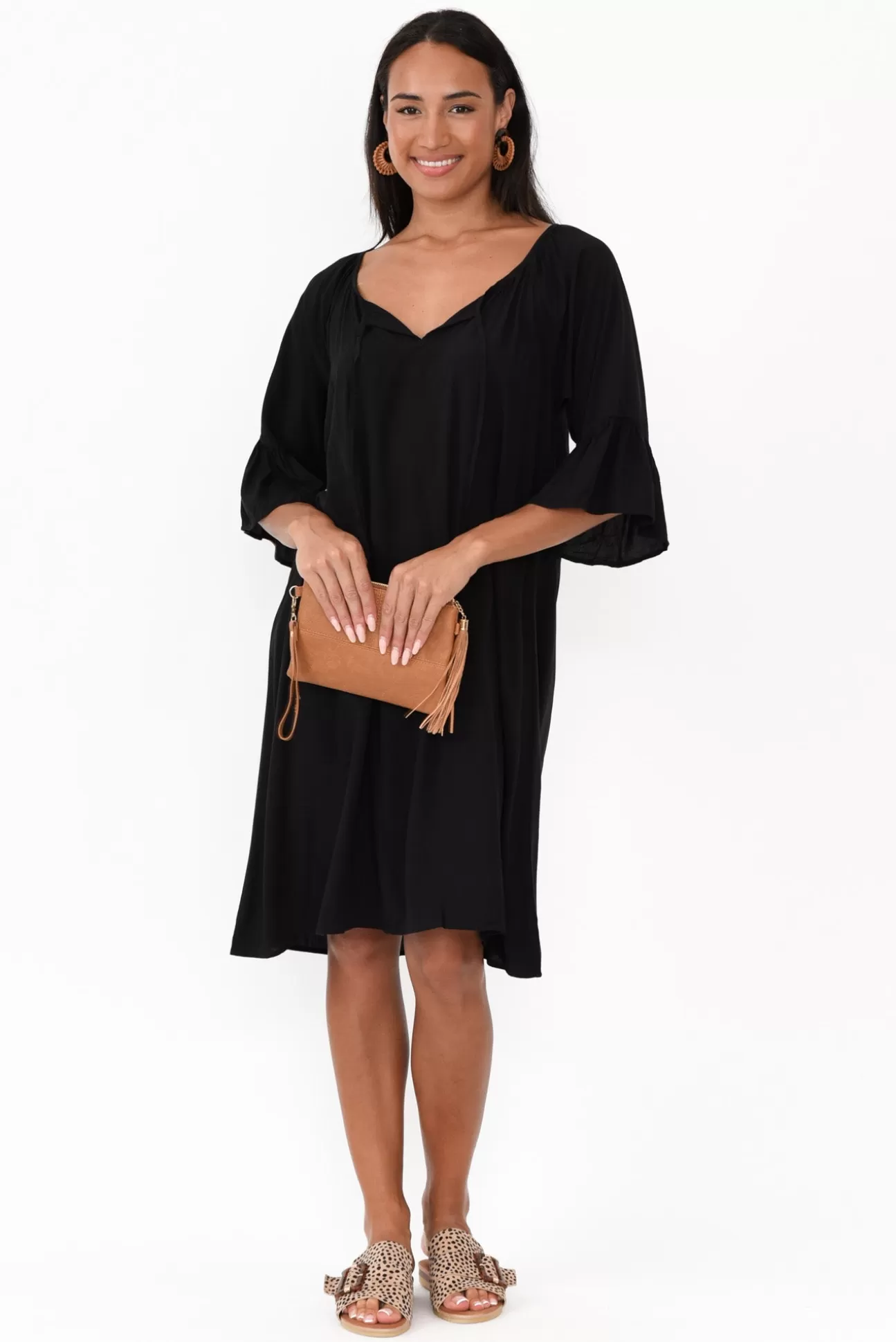 Slate the Label Sophia Black Bell Sleeve Dress Outlet