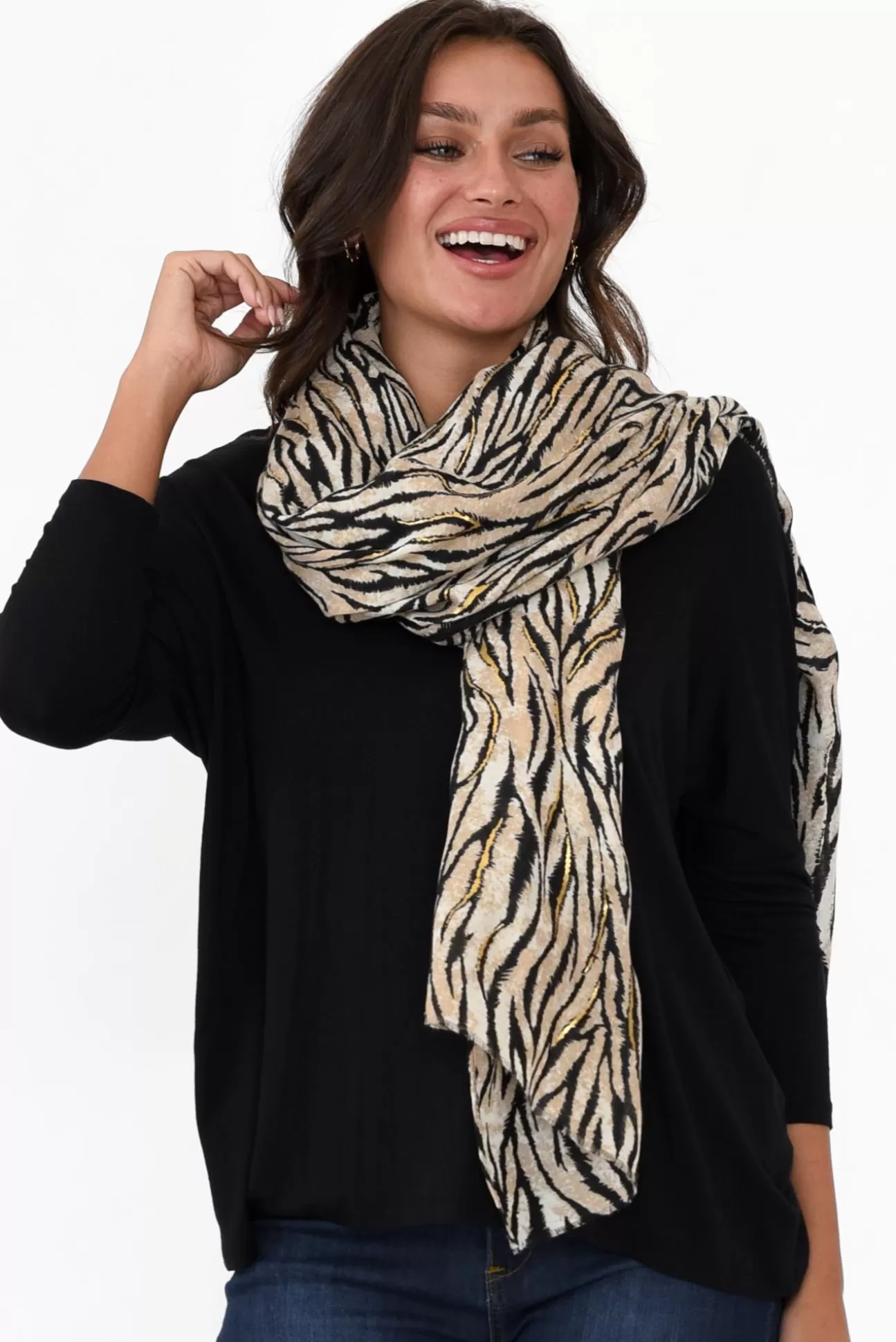 Enhance Sophia Brown Zebra Scarf Clearance