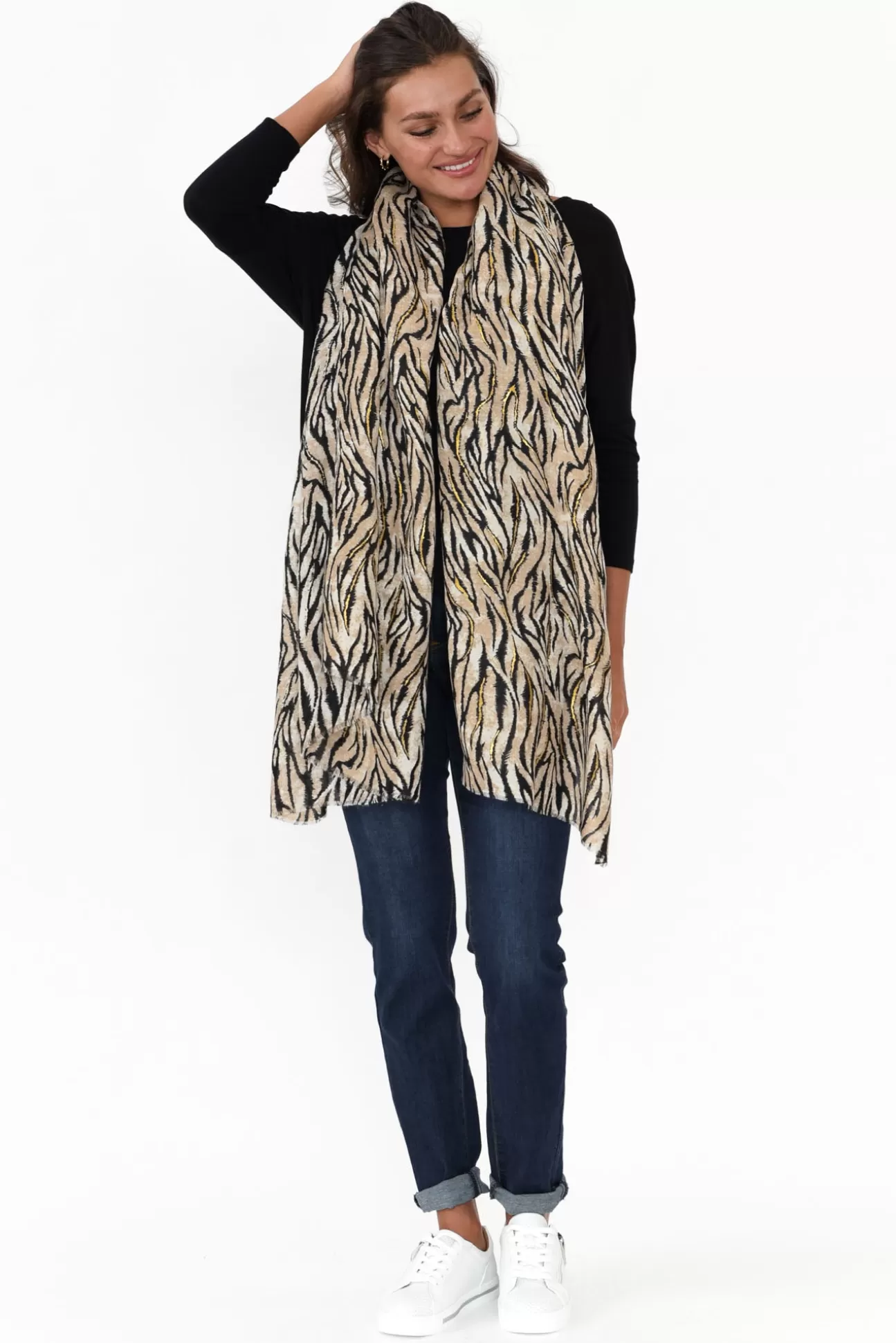 Enhance Sophia Brown Zebra Scarf Clearance