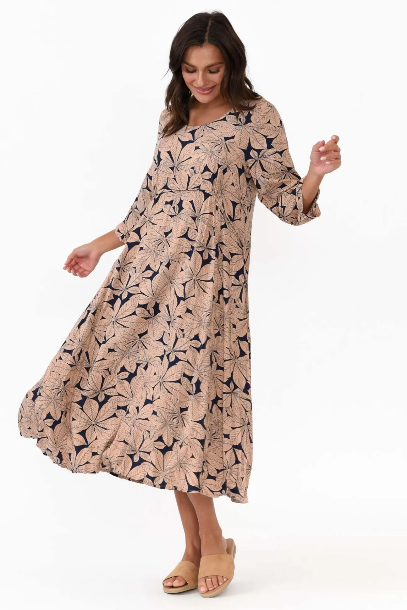 Willow Tree Soprano Navy Leaf Midi Dress New