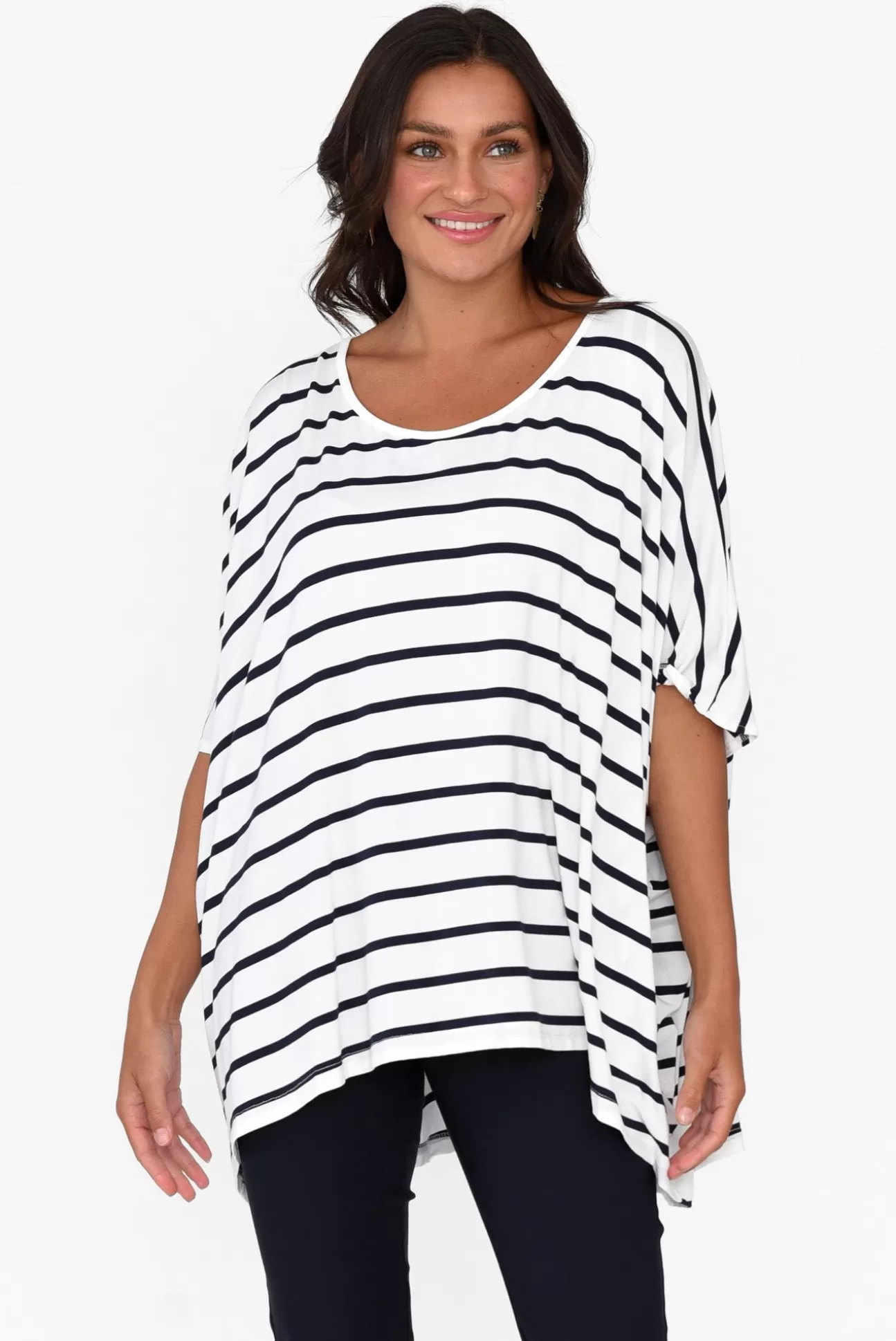 Pq Sorronda White Stripe Bamboo Batwing Top Hot