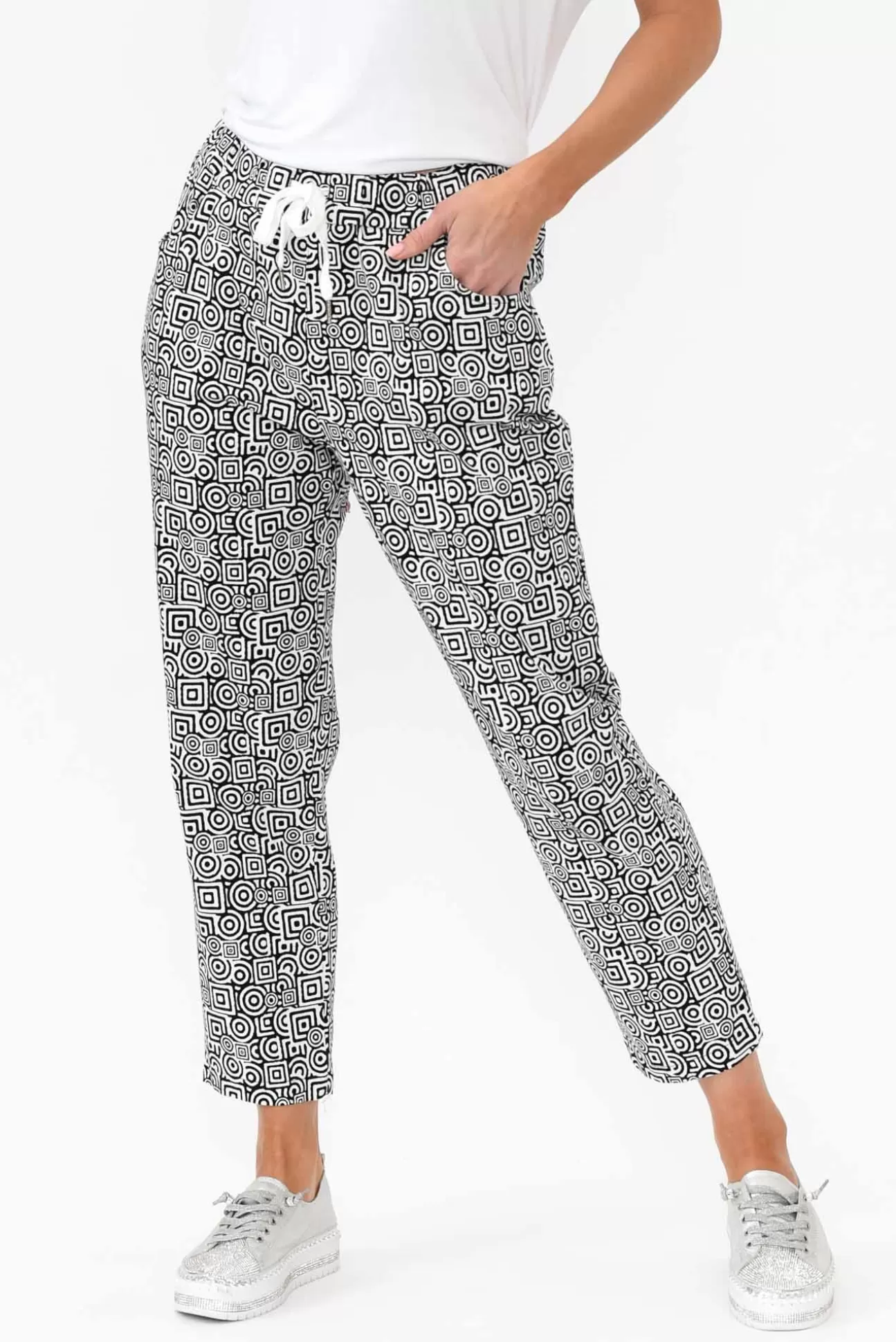 Cali and Co Souza Black Geo Cotton Pant Sale