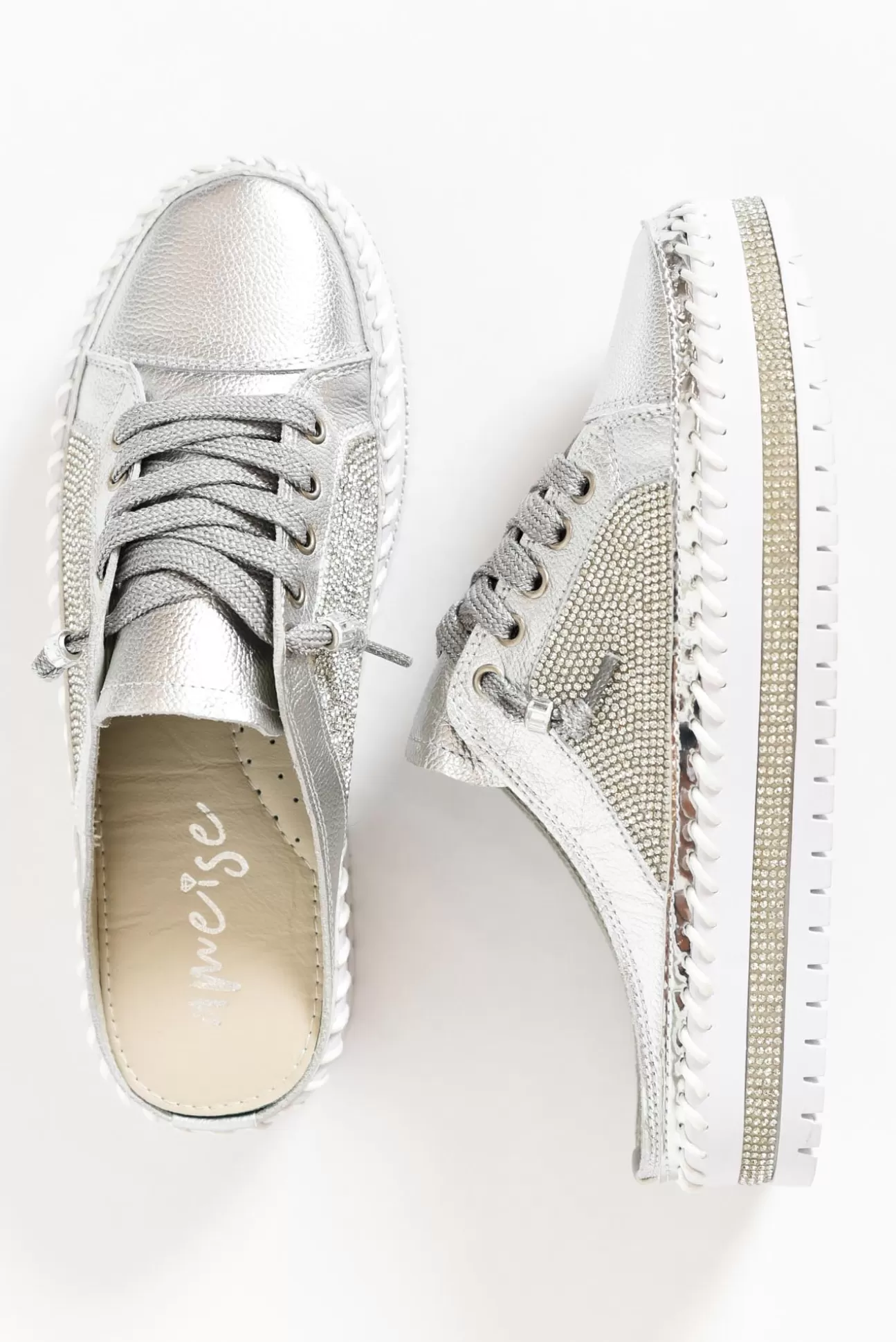 Ameise Sparkle Silver Leather Mule Sneaker Clearance