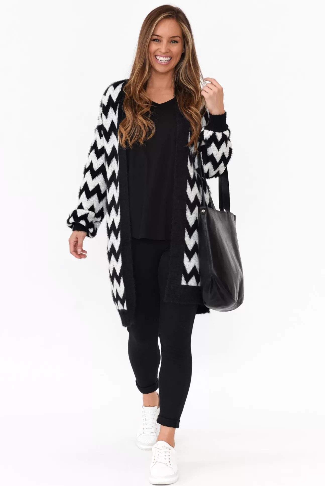 Isabella Boho Stacey Black Chevron Long Cardigan Best Sale