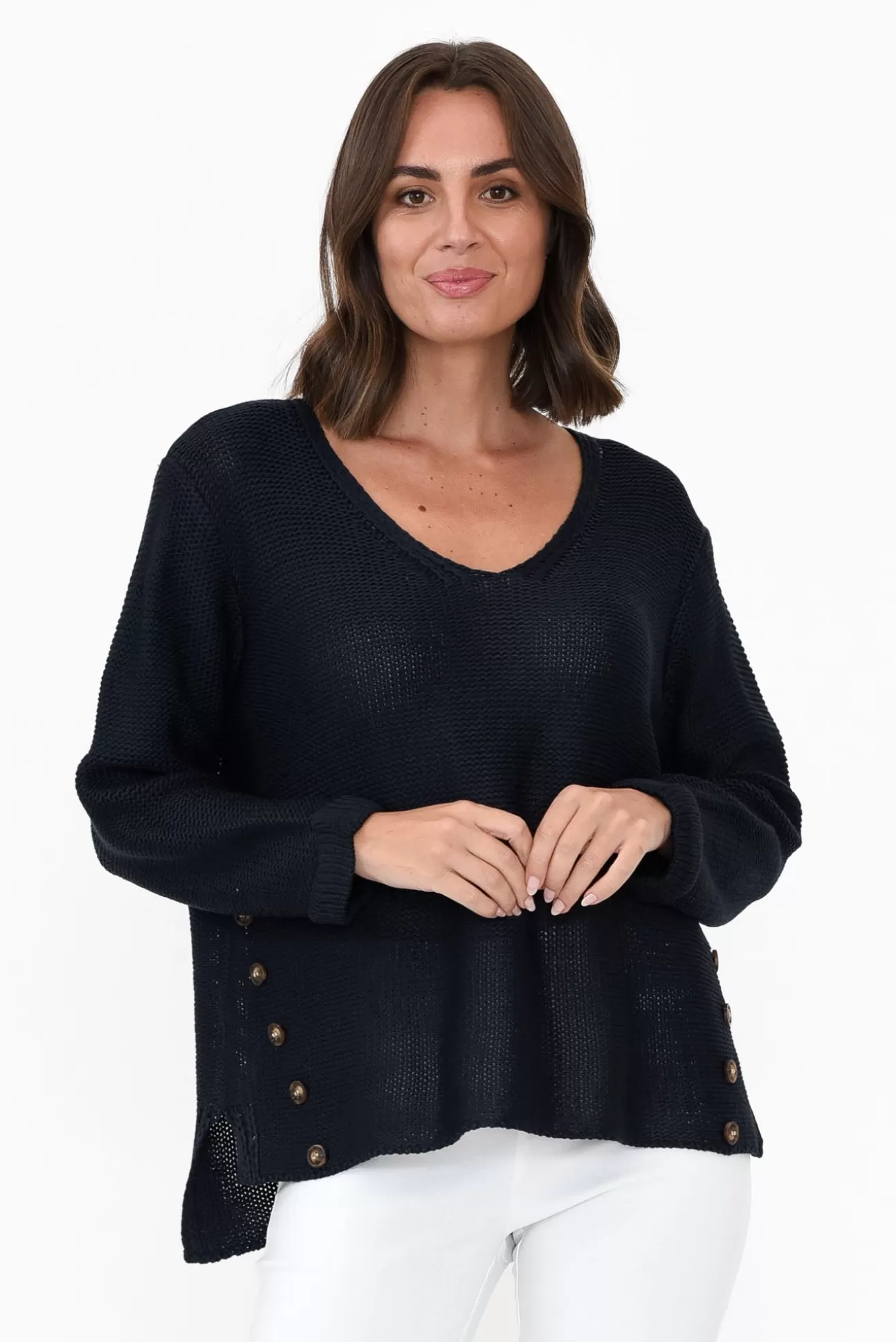 Willow Tree Stanley Navy Knit Button Jumper Clearance