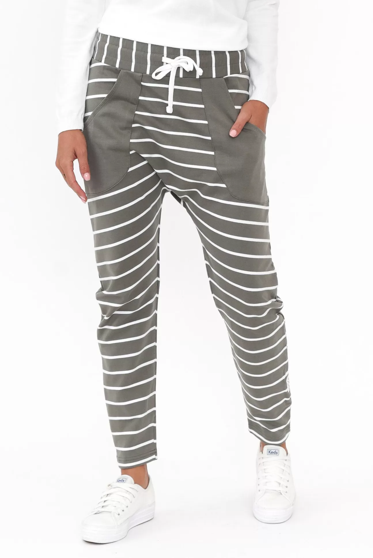 Elm Steffie Khaki Stripe Cotton Lounge Pant Best