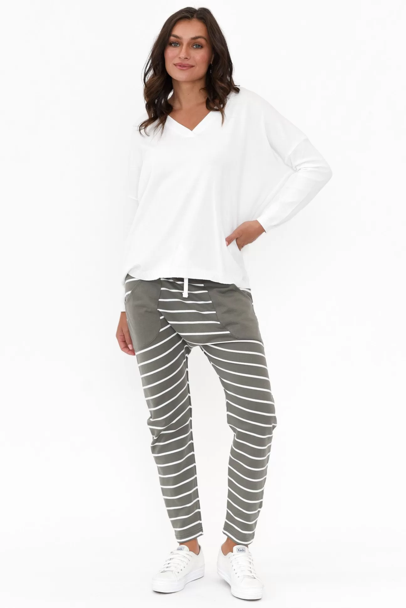 Elm Steffie Khaki Stripe Cotton Lounge Pant Best