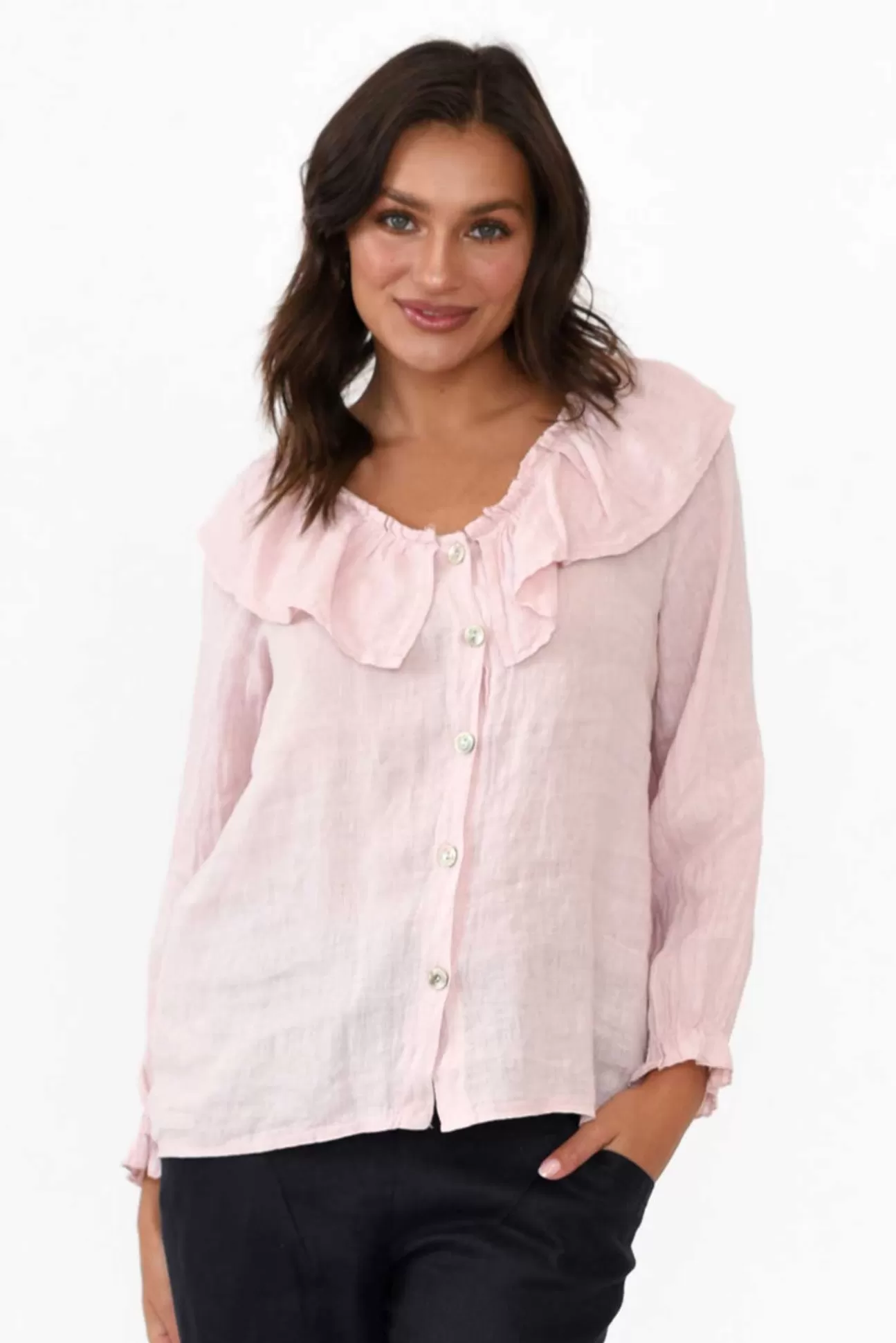 Fabuler Sullivan Blush Linen Frill Top Cheap