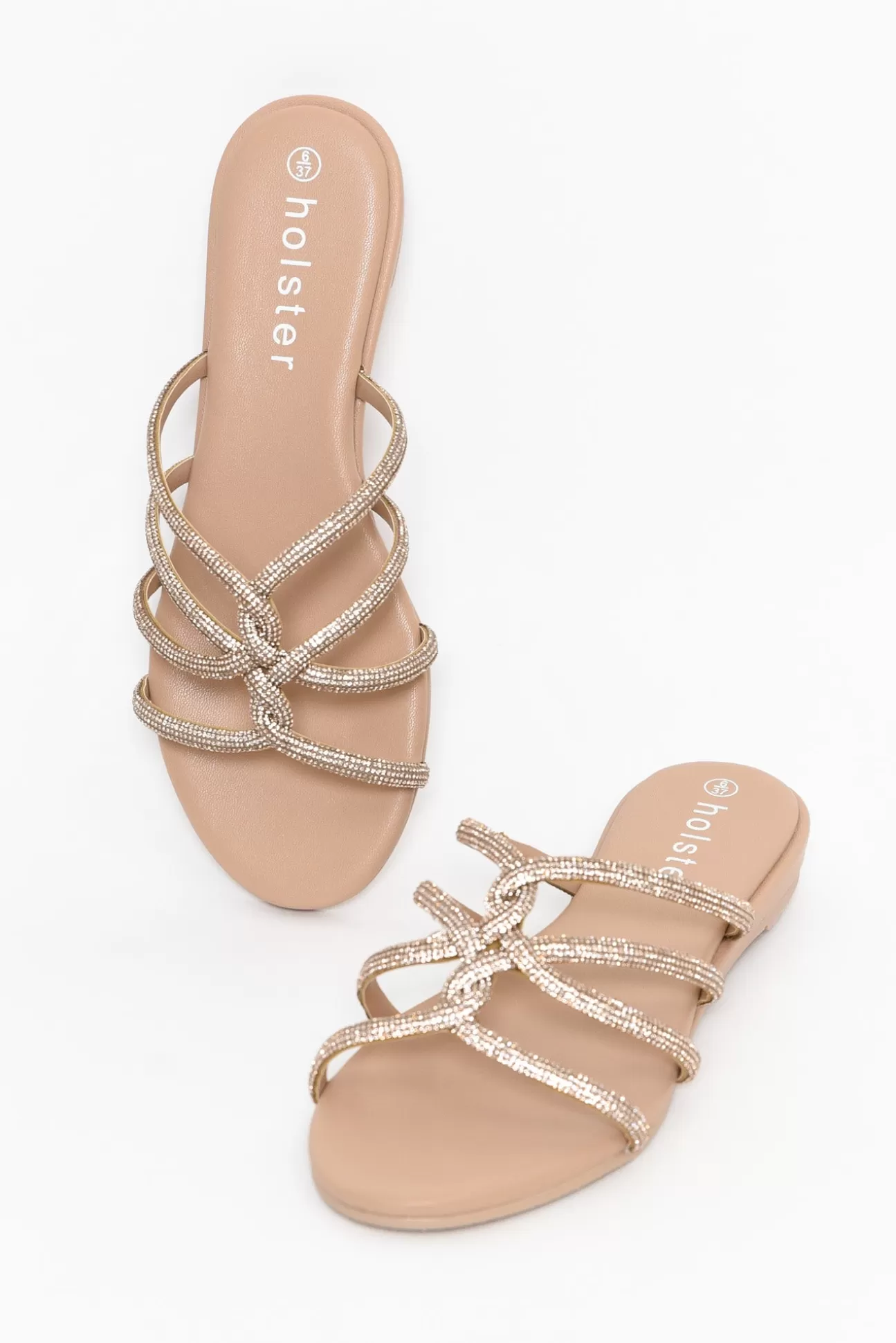 Holster Sundance Rose Gold Diamante Strappy Sandal Best Sale