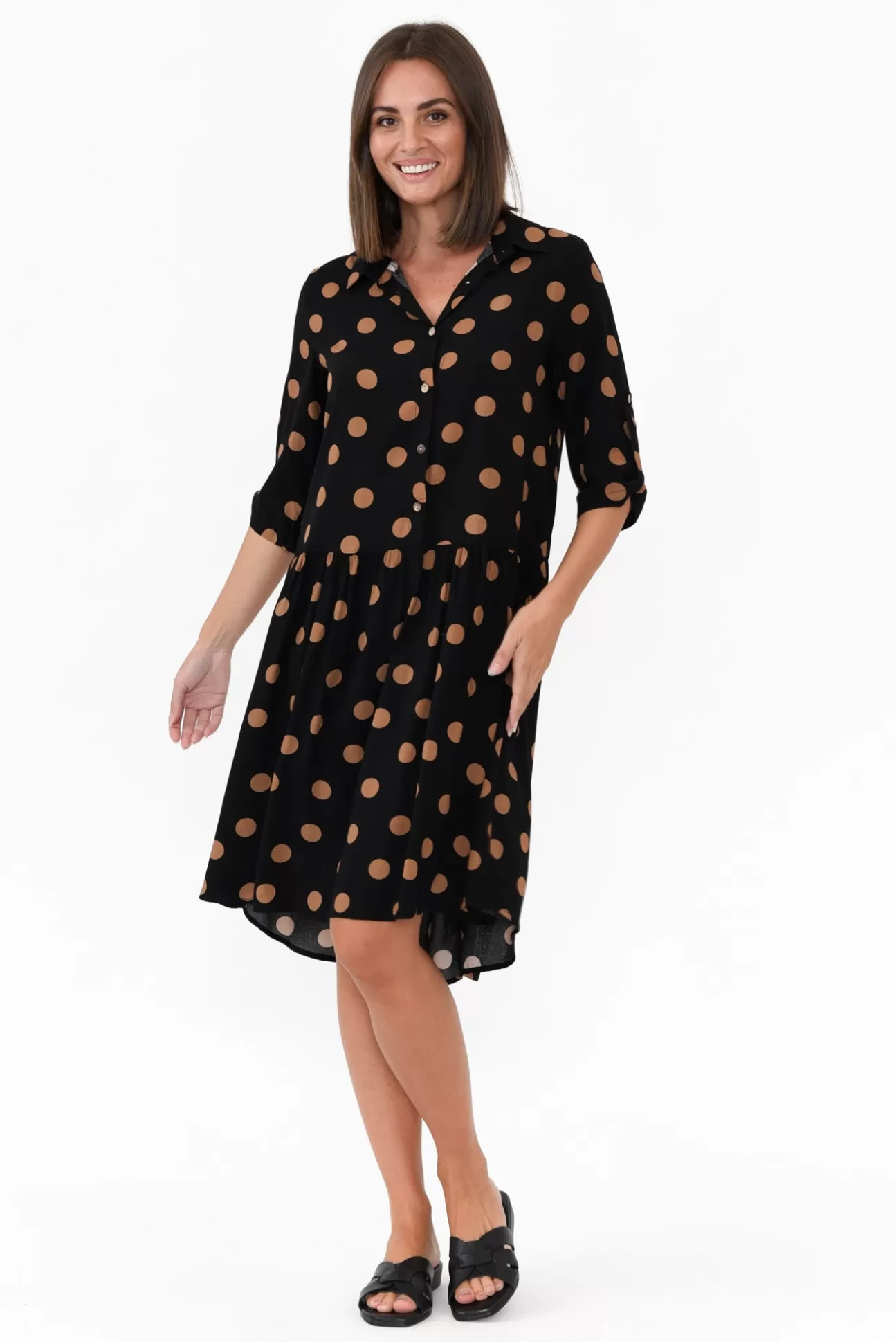 New U Collection Surrey Black Spot Shirt Dress Outlet