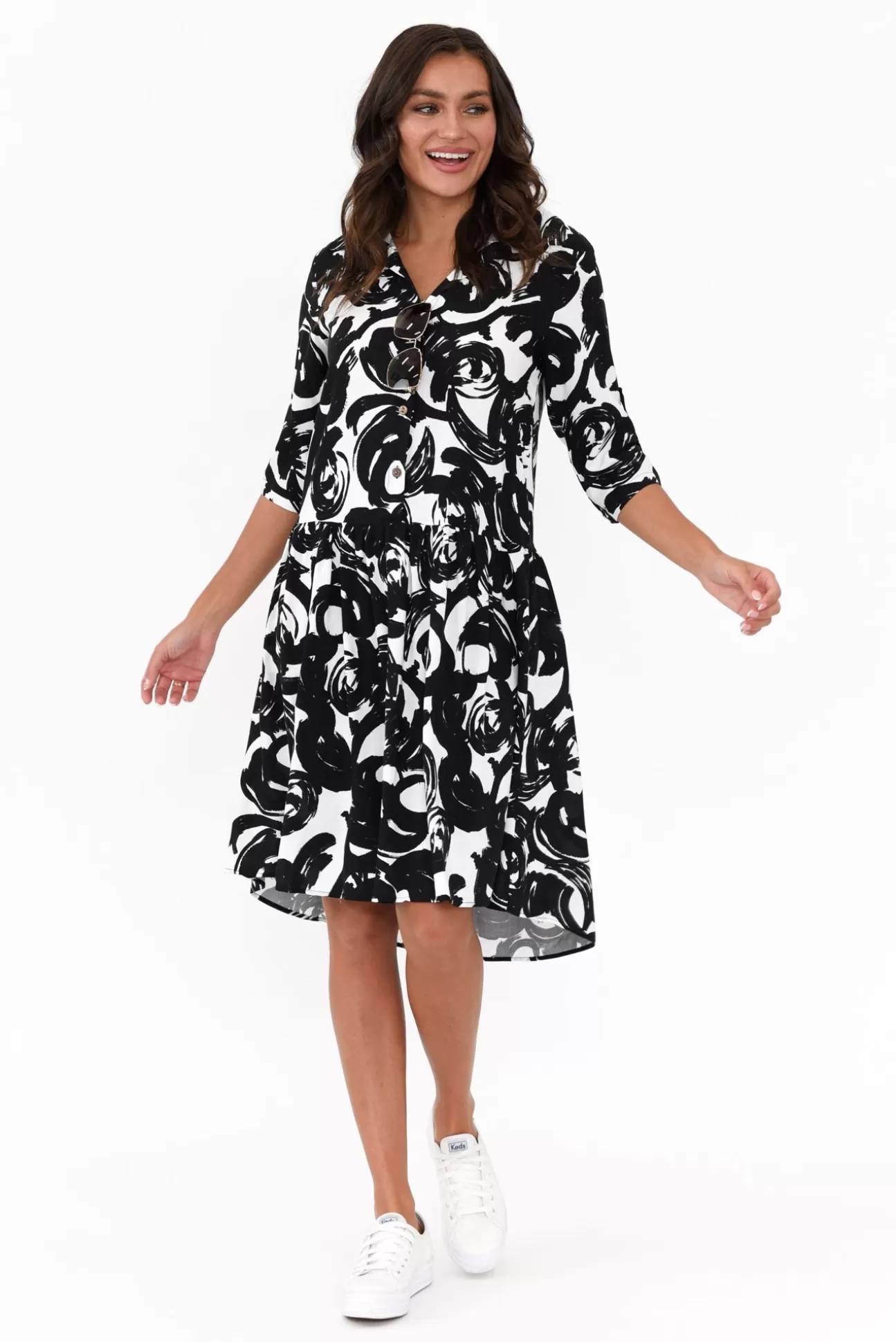 New U Collection Surrey Black Swirl Shirt Dress Clearance