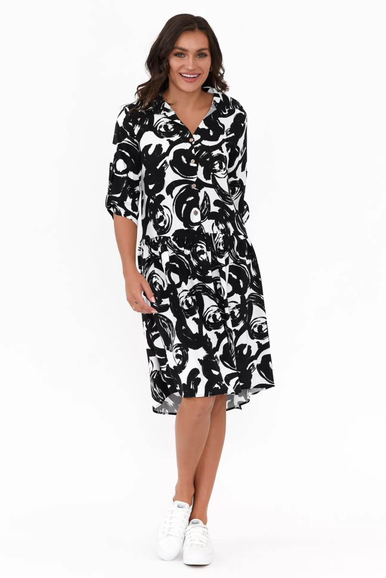 New U Collection Surrey Black Swirl Shirt Dress Clearance